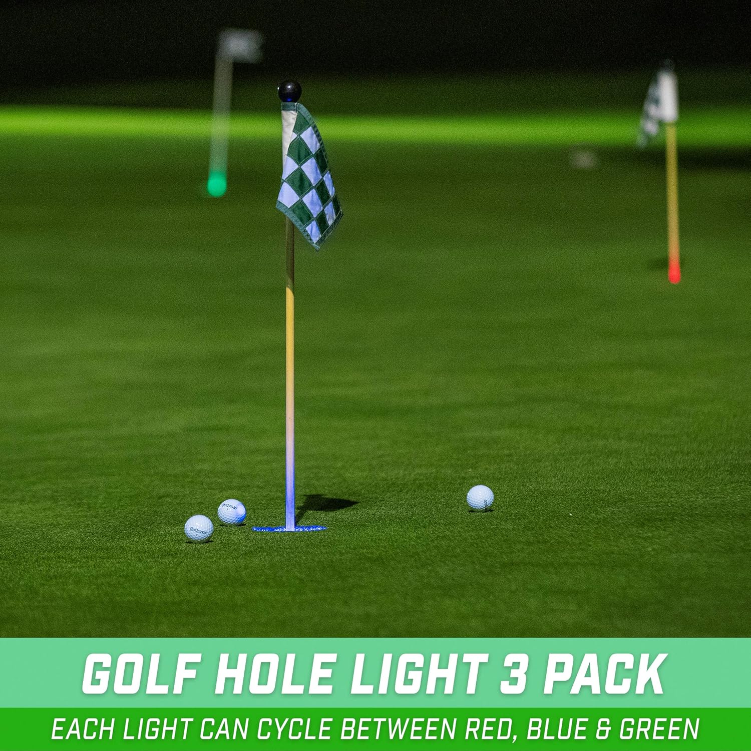 GoSports Paquete de 3 luces de agujero de golf iluminadas, ideales para jugar golf con poca luz, práctica de putting, práctica de astillado y más