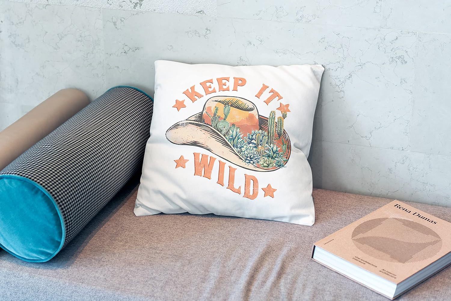 Funda de almohada con diseño de sombrero de vaquero de cactus de 18 x 18 pulgadas, funda de cojín decorativa con estampado bohemio occidental para