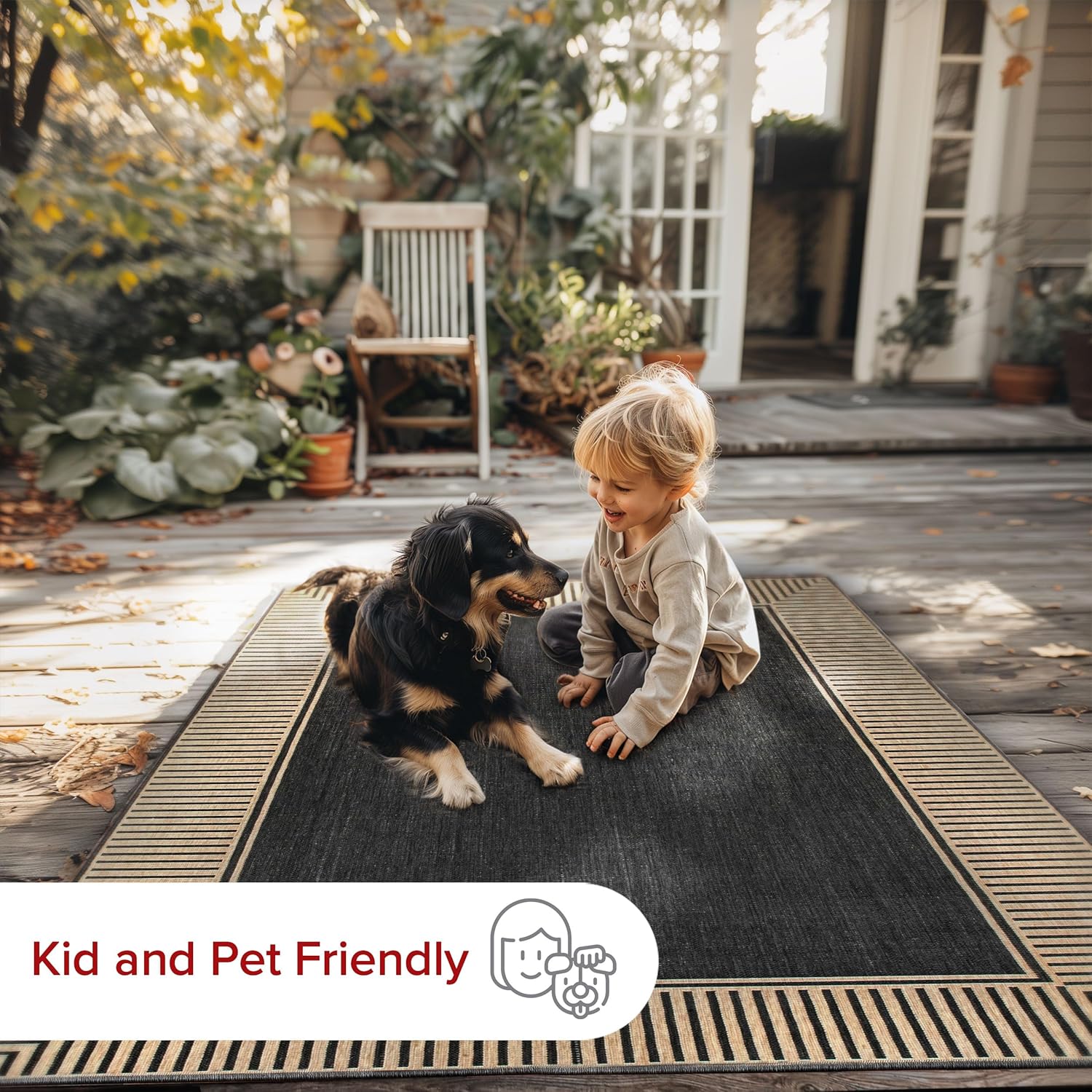 nuLOOM Asha – Alfombra de área con borde simple para interiores y exteriores, 3 pies 6 pulgadas x 5 pies, color gris oscuro