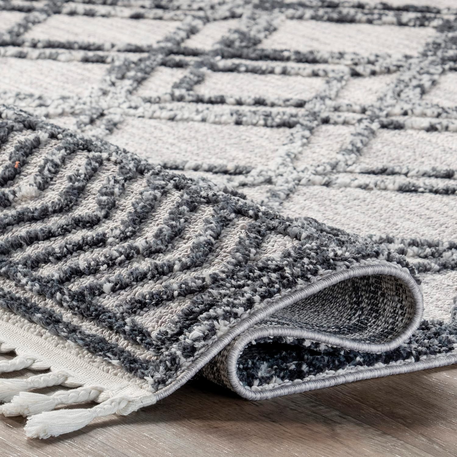 nuLOOM Ansley – Alfombra marroquí de celosía con borlas para sala de estar, guardería, habitación de los niños, dormitorio, geométrico, acogedor,