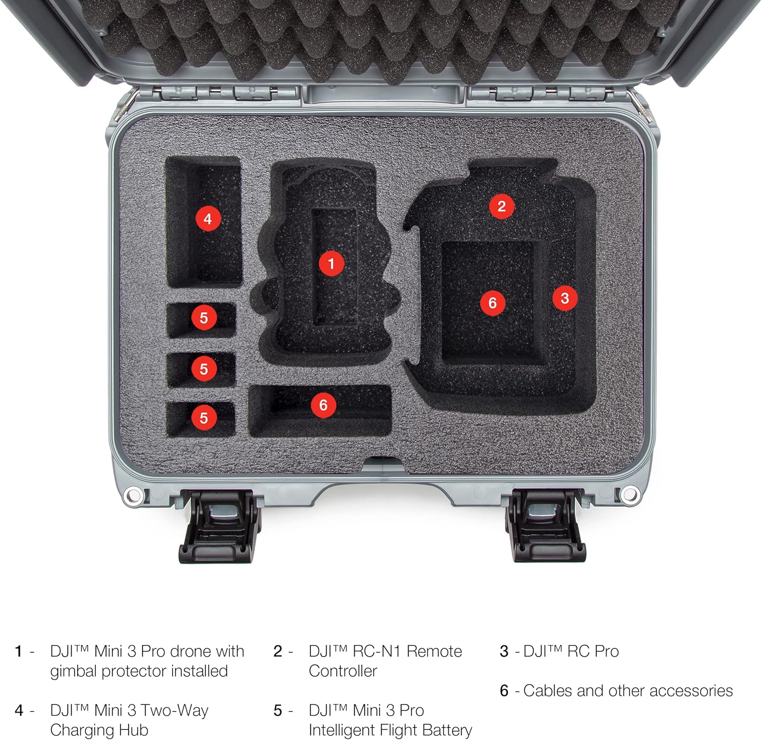 Nanuk Funda rígida impermeable 915 con inserto personalizado para DJI Mini 3, paquete Fly More y control remoto RC-N1 o RC, color plateado