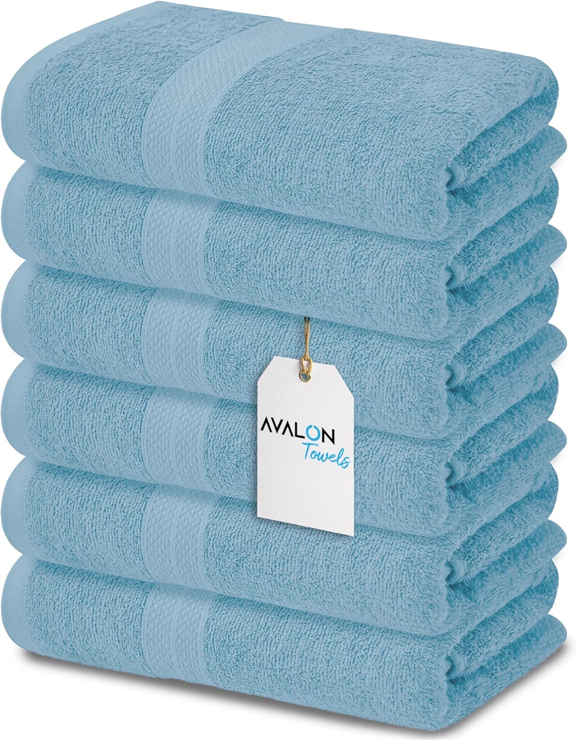 Avalon – Juego de 6 toallas de baño para baño, 100% algodón, color azul polvo, paquete de 6 (24 x 48 pulgadas), juego de toallas de baño de secado