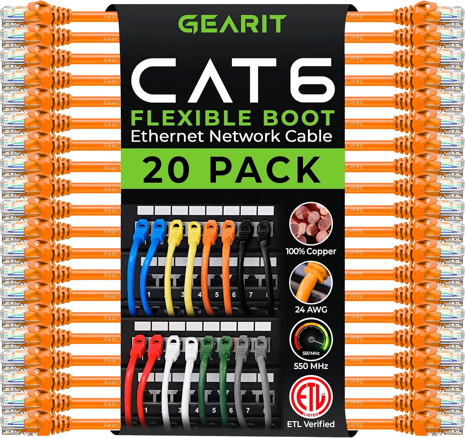 GearIT Cable Cat6 de 0.5 pies y 6 pulgadas, cable Ethernet Cat6, cable Ethernet Cat 6, cable de conexión Cat6, cable de conexión Cat 6, cable de red