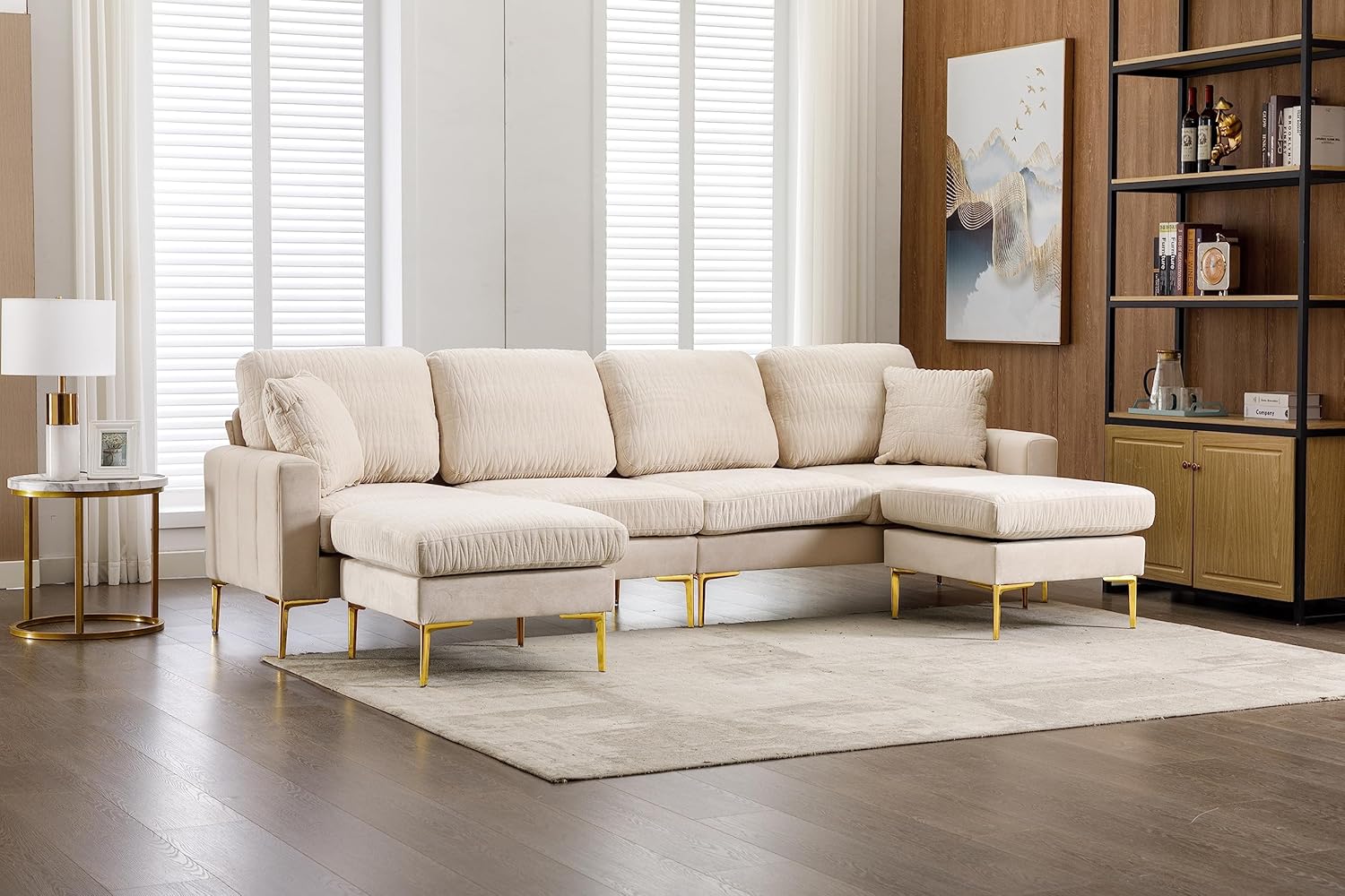 Sofá modular en forma de U con 2 almohadas y 2 otomanas, juego de sofá de tela de terciopelo de 6 asientos, sofá modular tapizado para sala de estar