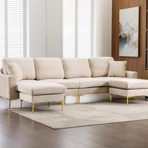 Sofá modular en forma de U con 2 almohadas y 2 otomanas, juego de sofá de tela de terciopelo de 6 asientos, sofá modular tapizado para sala de estar Sofá modular en forma de U con 2 almohadas y 2 otomanas, juego de sofá de tela de terciopelo de 6 asientos, sofá modular tapizado para sala de estar