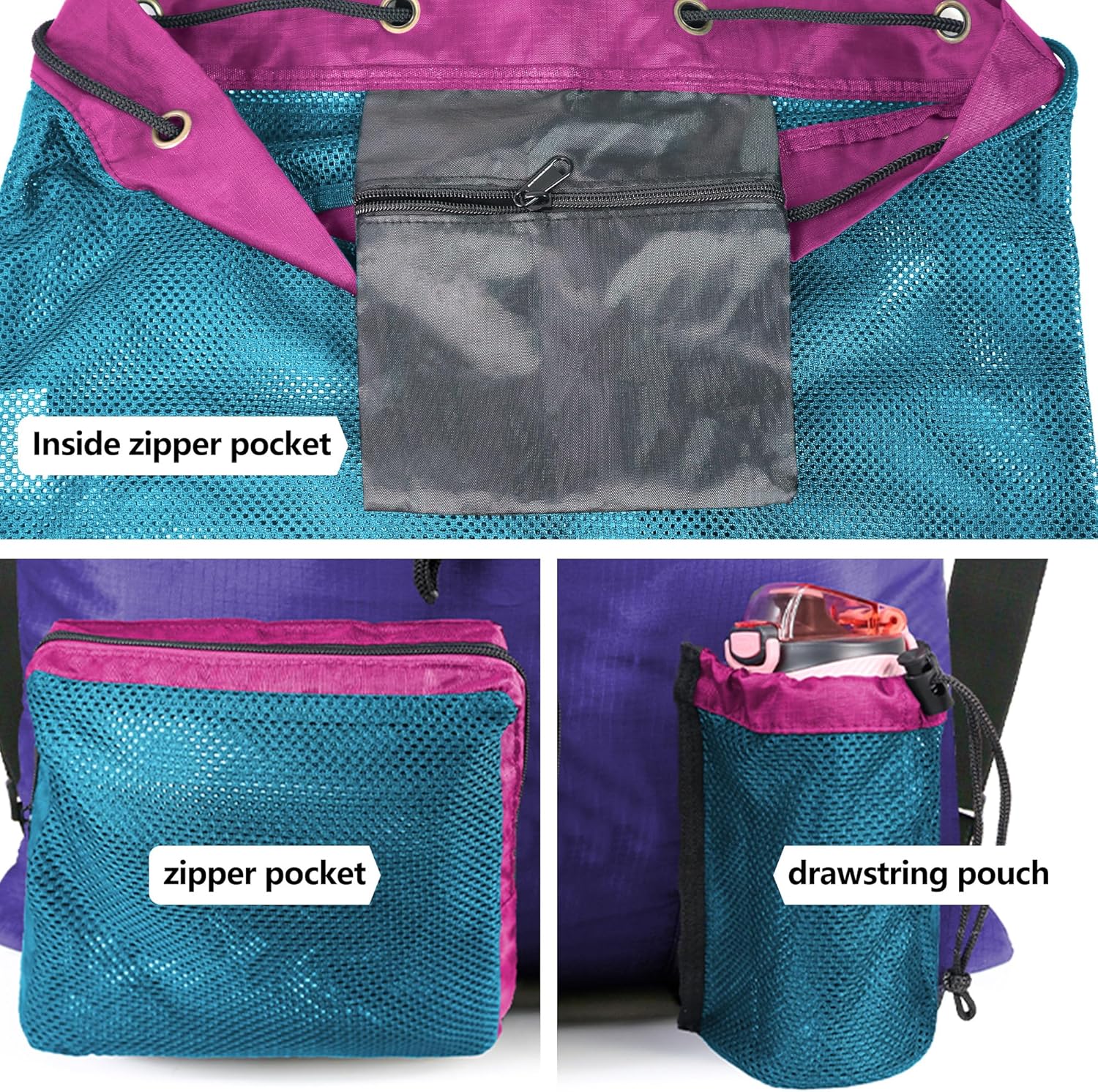 BeeGreen Bolsas de gimnasio para hombres y mujeres, mochila de malla con cordón para natación, deportes y natación, bolsa deportiva con cordón,