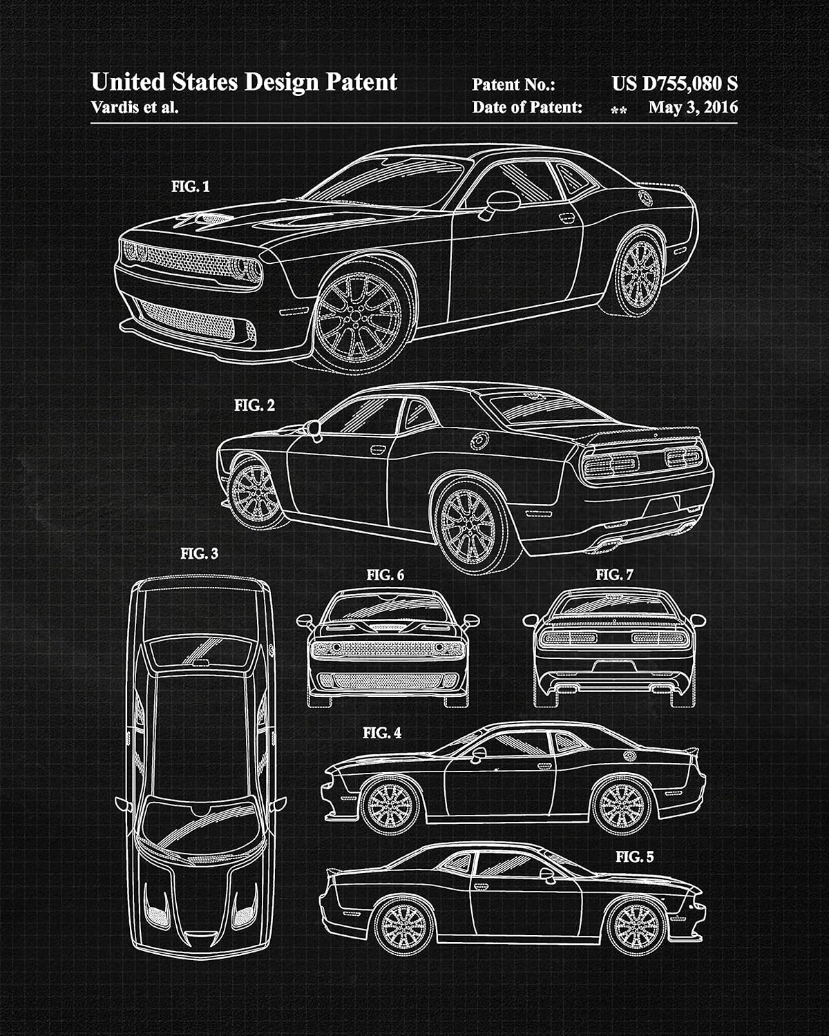 Vintage Dodge Viper Hellcat Demon Auto Patent Prints, 4 (8×10) Unframed Photos, Wall Art Decor Gifts Under 20 for Home Office Man Cave Engine Garage