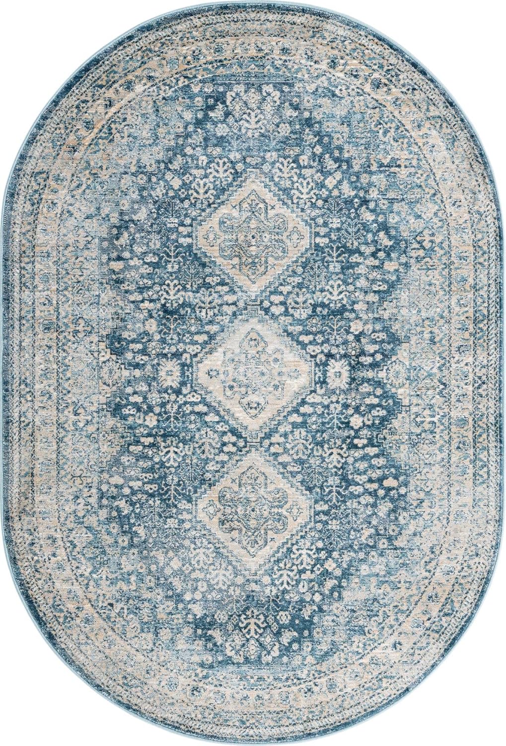 Unique Loom Newport Collection – Alfombra de área, color rosecliff (ovalada 4′ 0″ x 5′ 11″, azul marinomarfil)