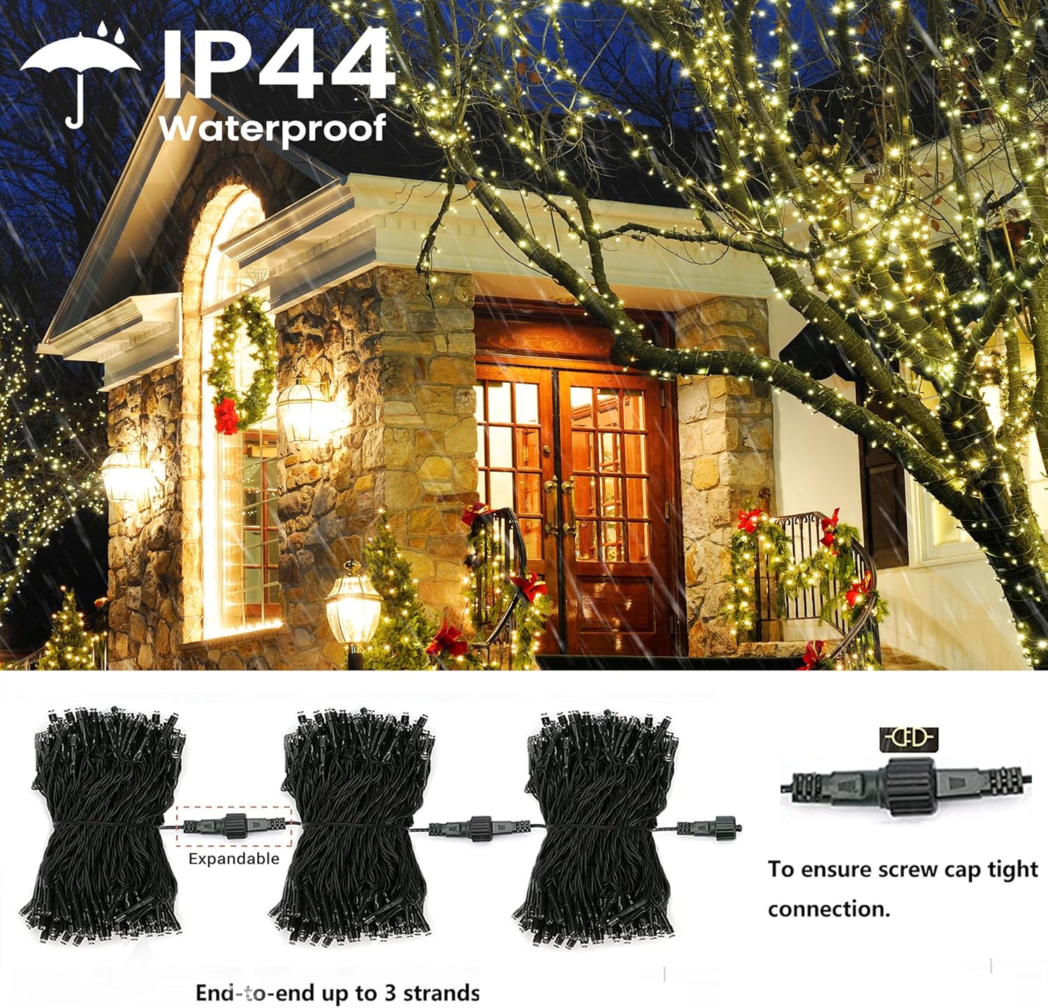 LYHOPE Luces de Navidad, 98.4 pies, 300 luces LED de hadas de Navidad, luces cálidas y blancas que cambian de color, con control remoto, 11 modos,