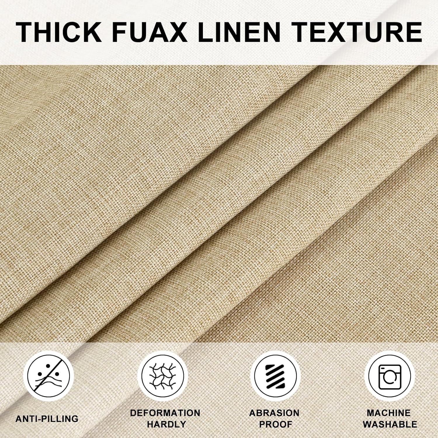 Hiasan – Mantel redondo de lino – Mantel de tejido de poliéster resistente al agua, manchas y derrames para el comedor, cocina y fiestas – Beige –