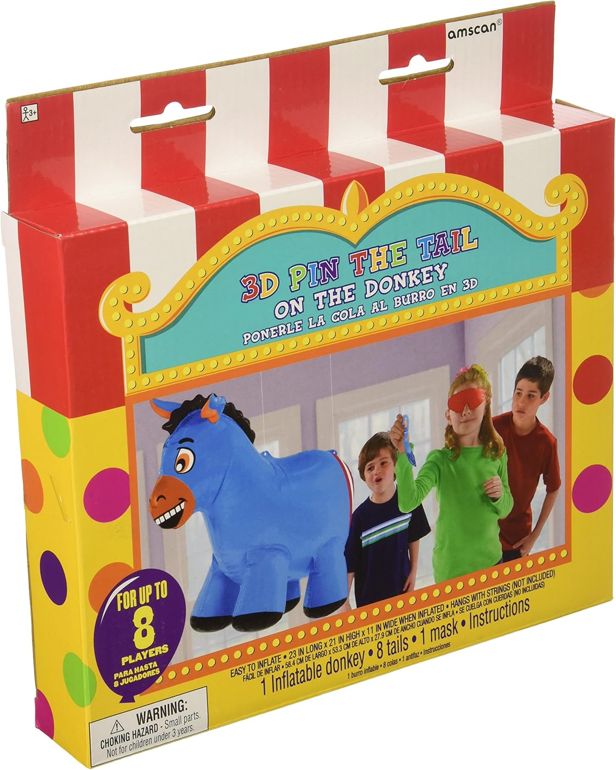 3-D Pin Paper The Tail On The Donkey Game – 8.75 pulgadas de alto x 9 pulgadas de ancho x 1.5 pulgadas (1 unidad) – Actividad de fiesta atractiva