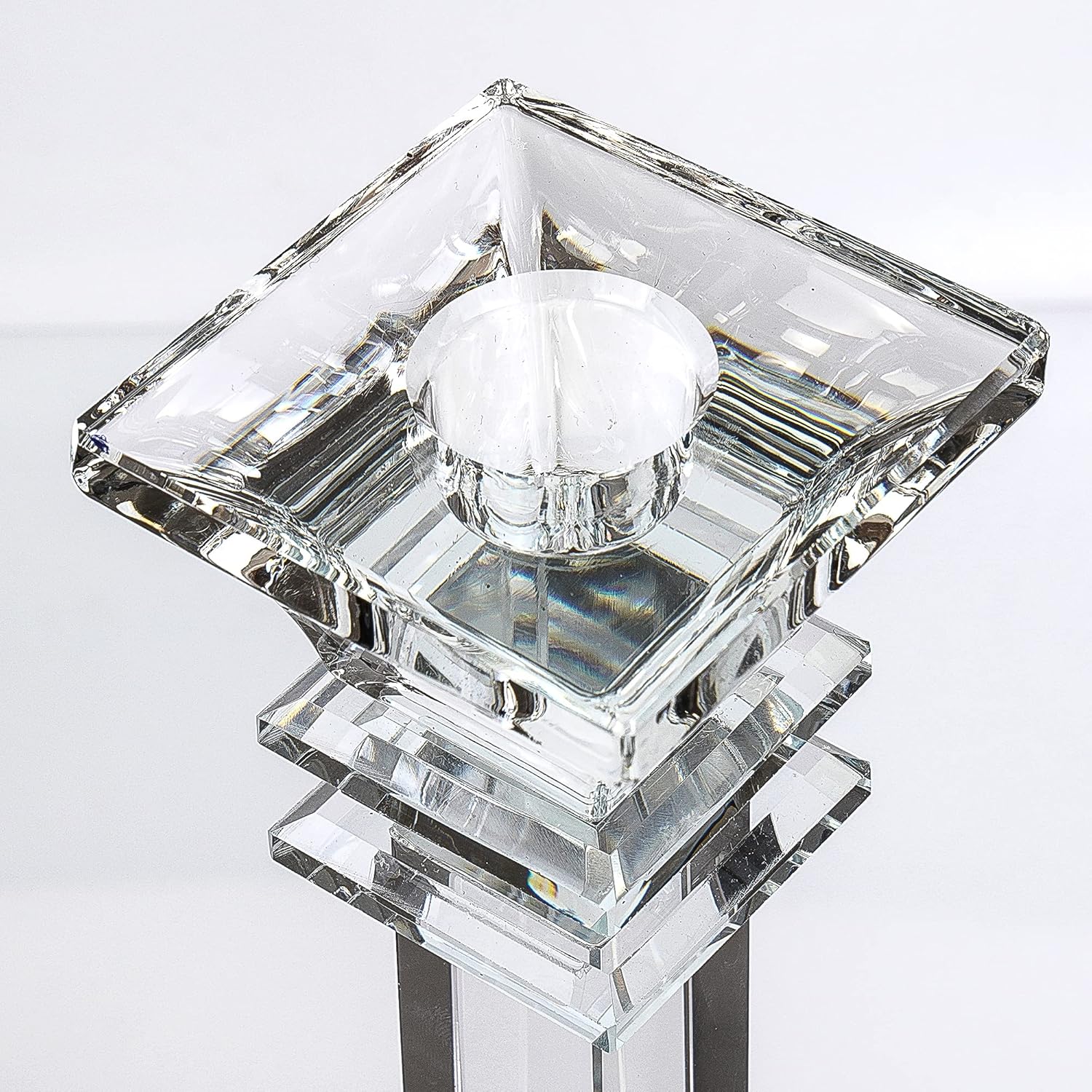 Juego de 2 portavelas de cristal de 11.8 pulgadas de alto, centro de mesa ultra elegante y moderno, decoración del hogar