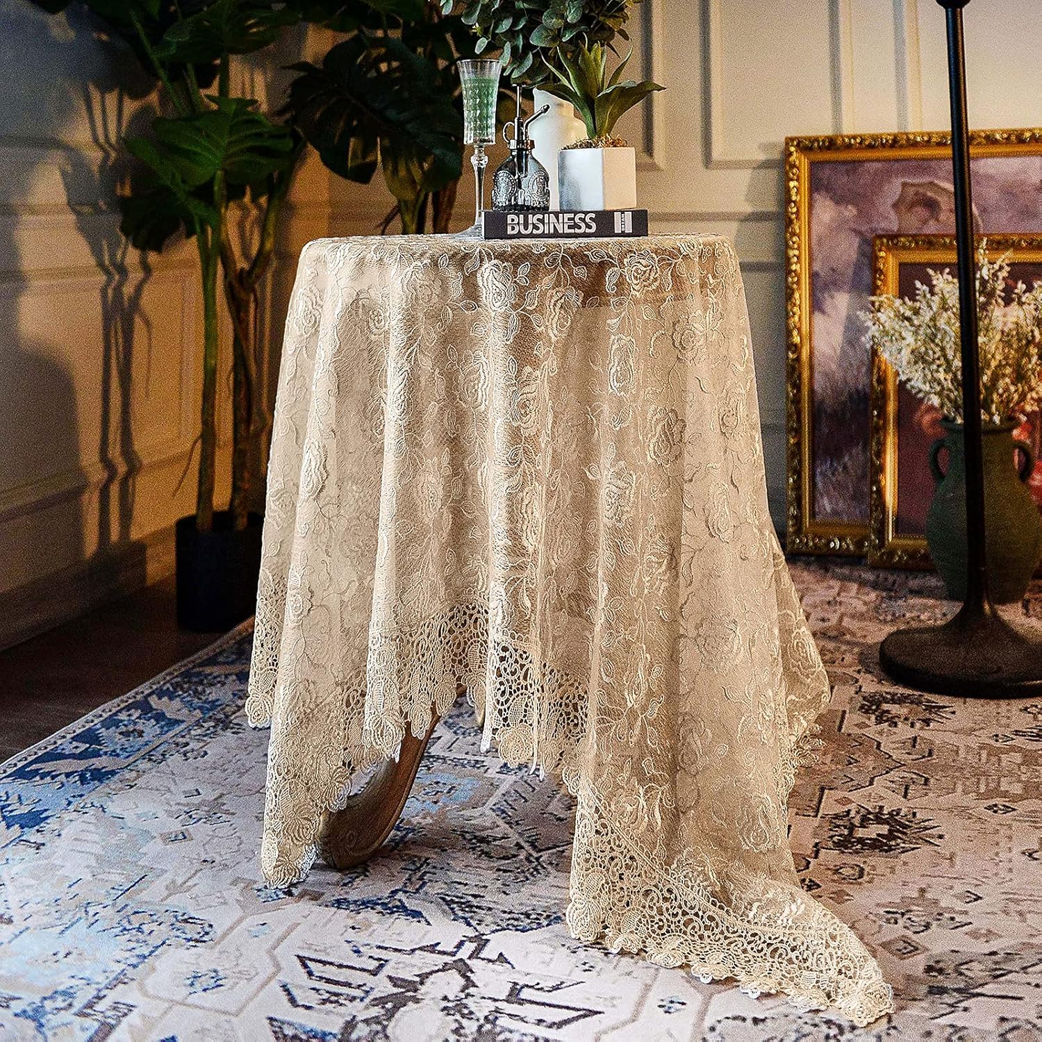 SUTAVIA Mantel de encaje bordado para mesa pequeña, cuadrada, clásica, a prueba de polvo, para cocina, comedor, fiesta, boda, banquete, decoración