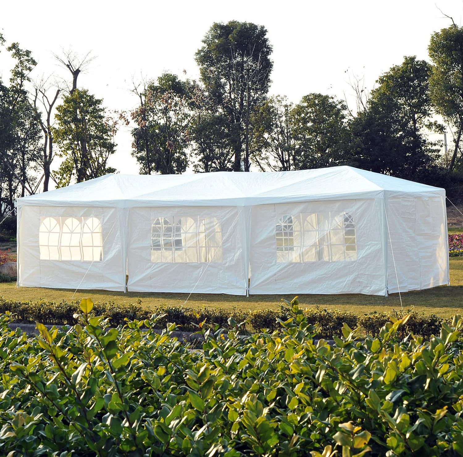 Outsunny Tienda de campaña con toldo para cenador con paredes laterales extraíbles, 10 x 30 pies, color blanco