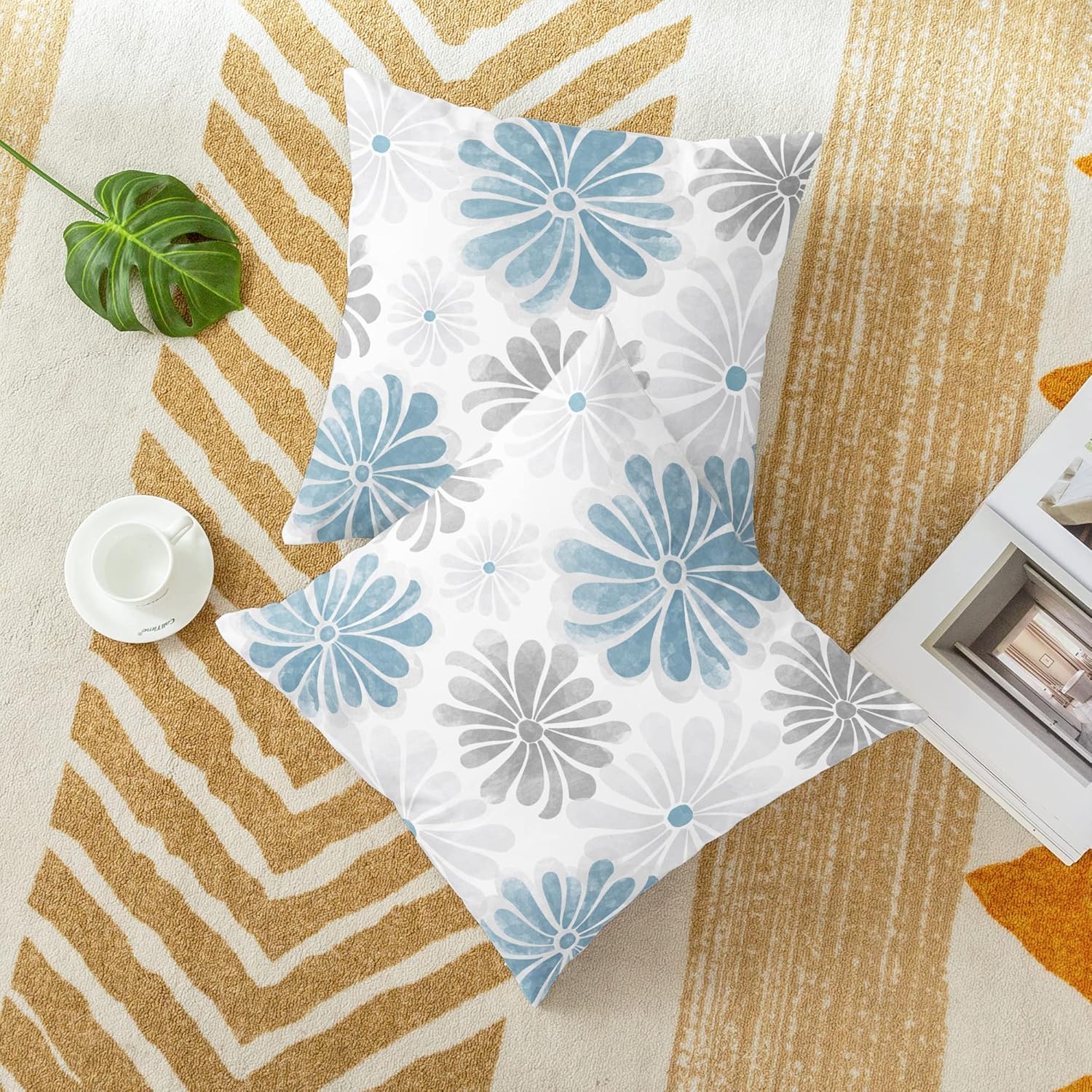 CaliTime Juego de 2 fundas de almohada decorativas de vellón de dos tonos con flores florecientes para sofá, cama, decoración de casa rural, 20 x 20