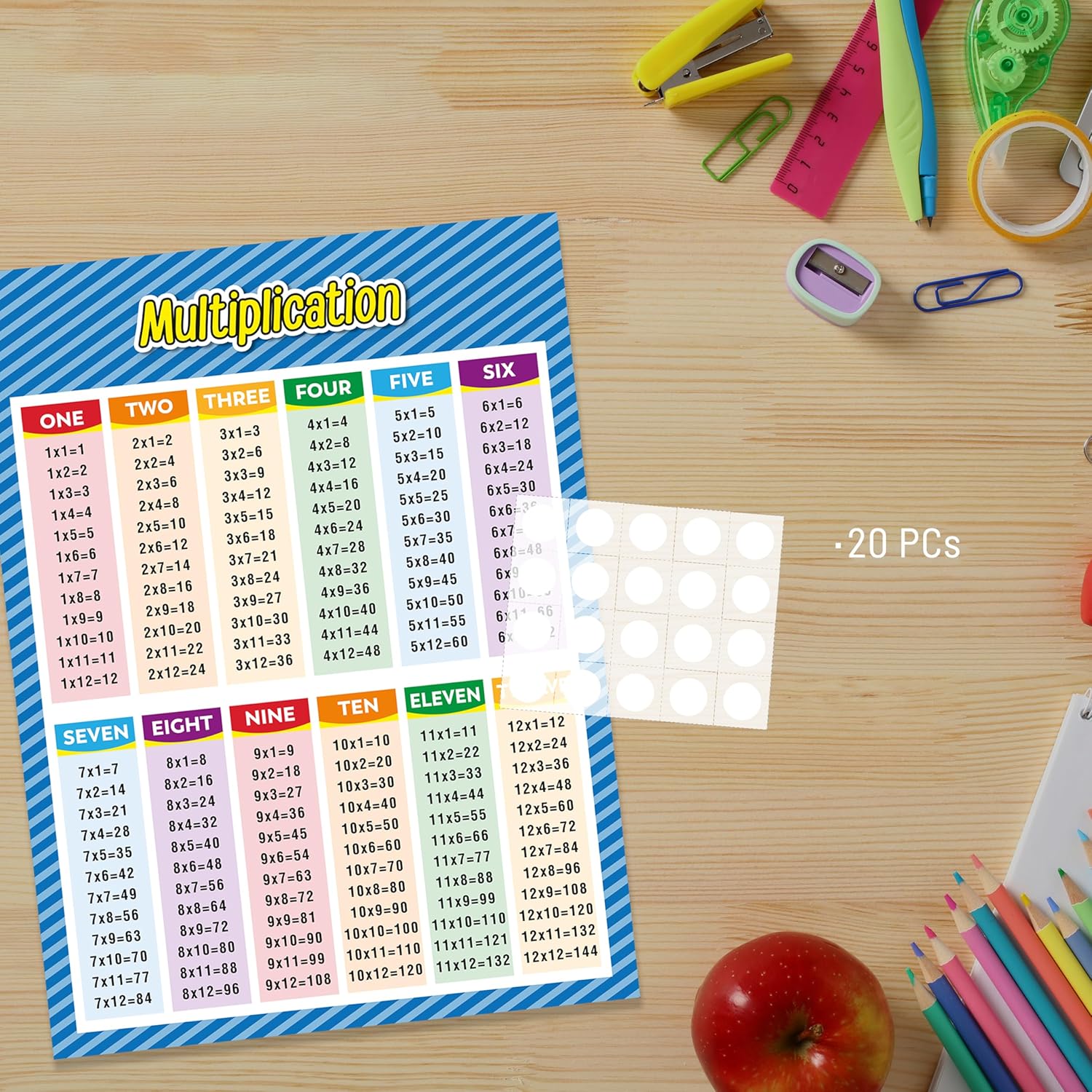 easykart labels Carteles educativos de matemáticas extra grandes, multiplicación l de tabla para niños, aula de escuela secundaria primaria, 17 x 22