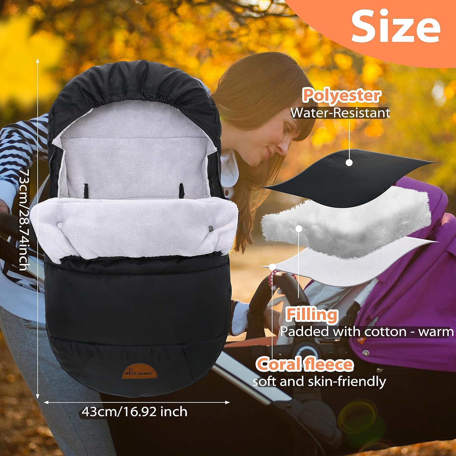 Saco de dormir universal para cochecito de invierno al aire libre, bolsa de banderines con capucha resistente al viento y al agua, funda de asiento