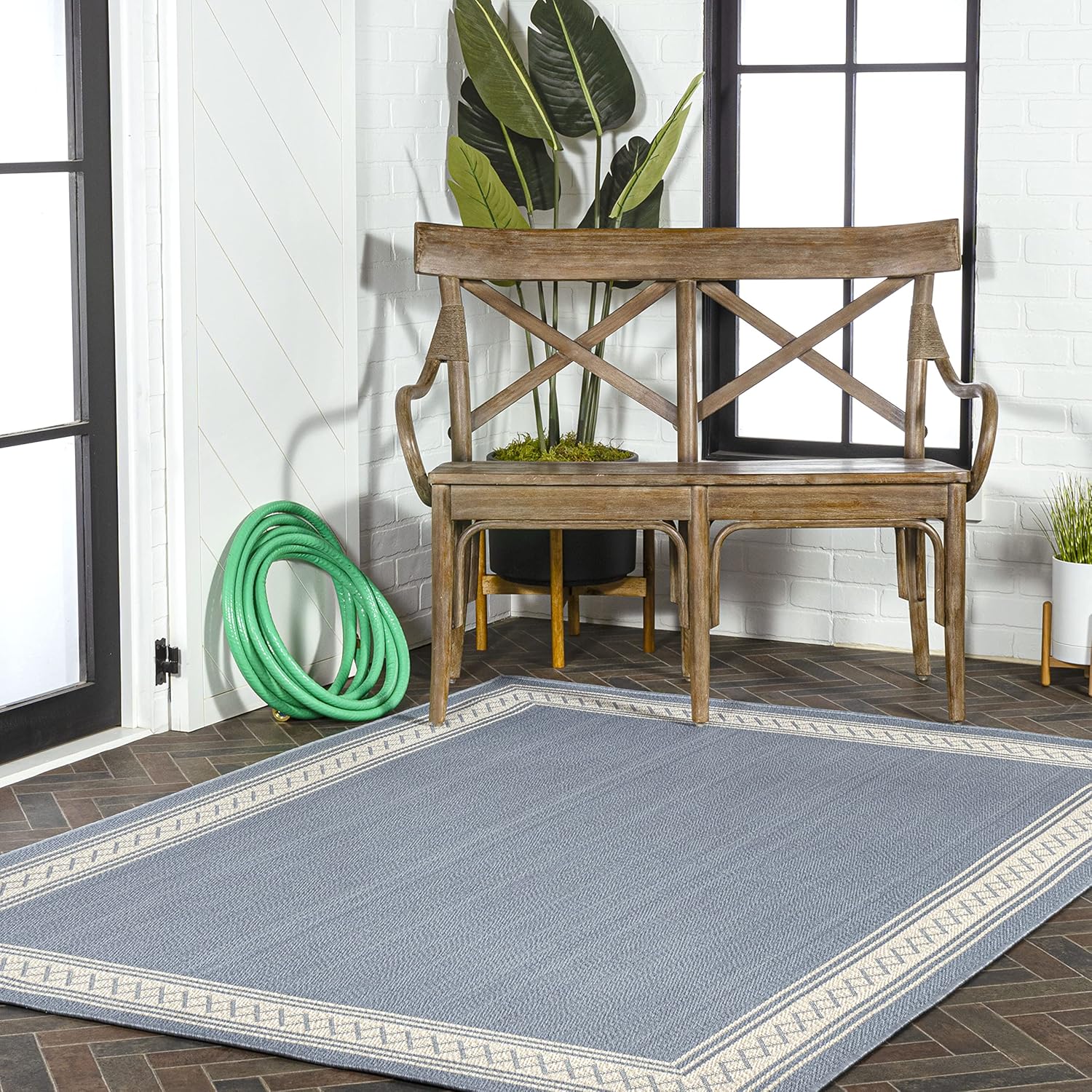 JONATHAN Y SMB207C-3 Lucia Classic Diamond Border – Alfombra para interiores y exteriores, granja, tradicional, sólida, fácil limpieza, dormitorio,