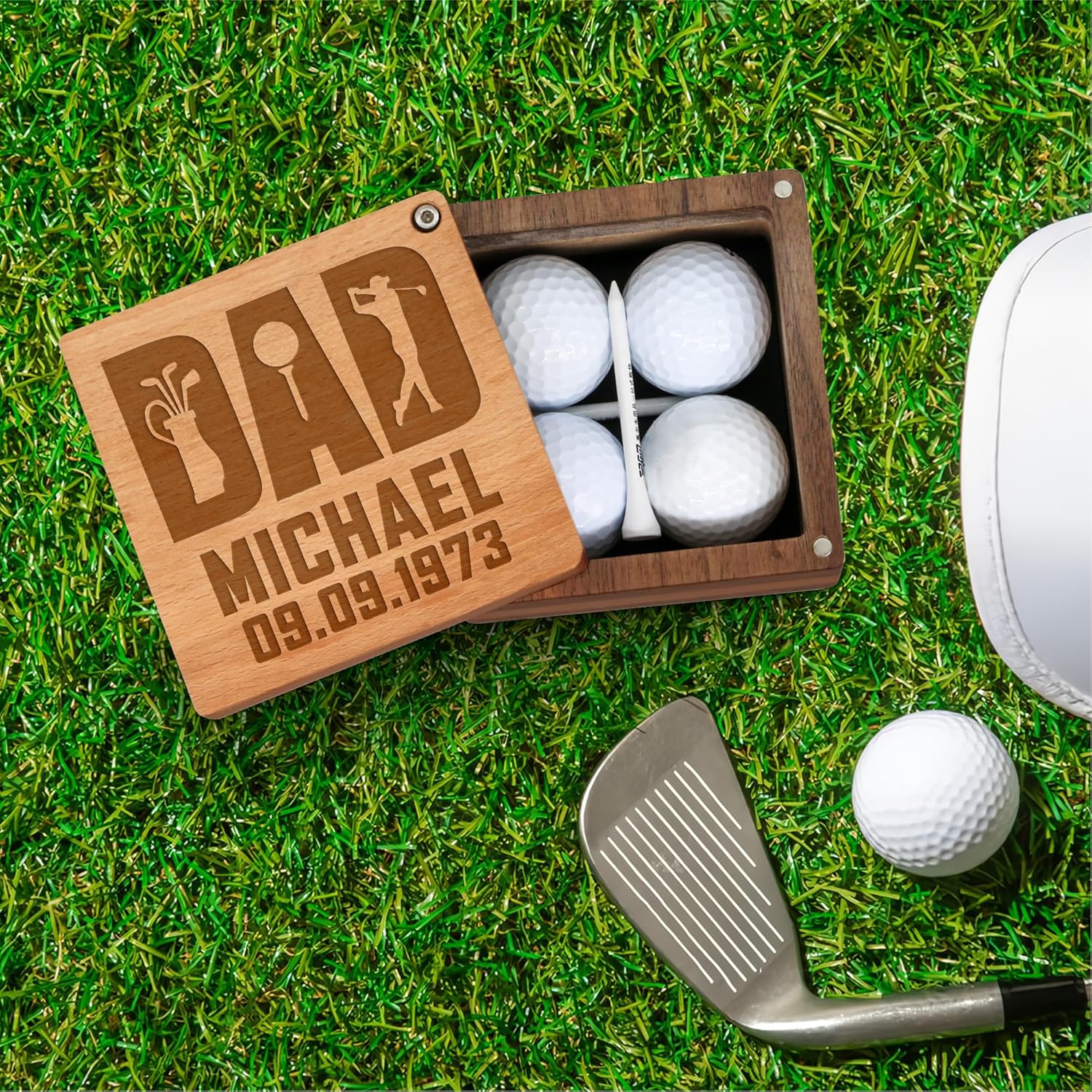 Juego de regalo de golf de alta calidad, regalos personalizados para hombres, elegante caja de golf, regalos grabados para novio, caja de golf de