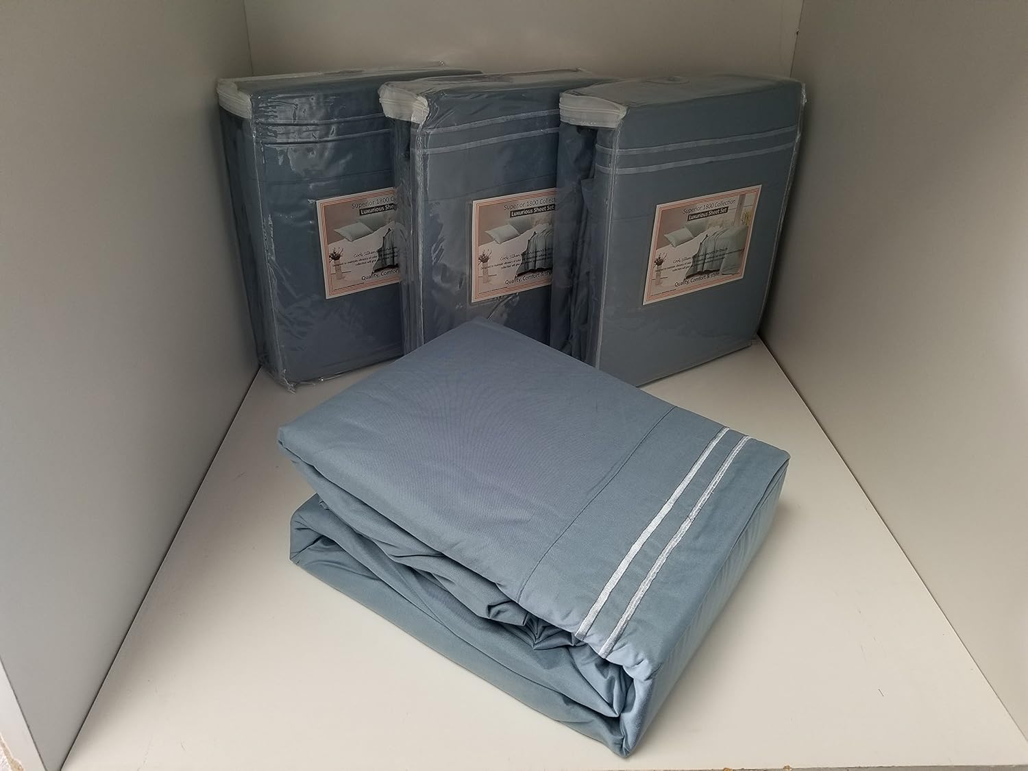 Juego de sábanas ultrasuaves de 4 piezas para cama de agua, bastones de estancia libre, color sólido con bordado (King, azul pizarra)