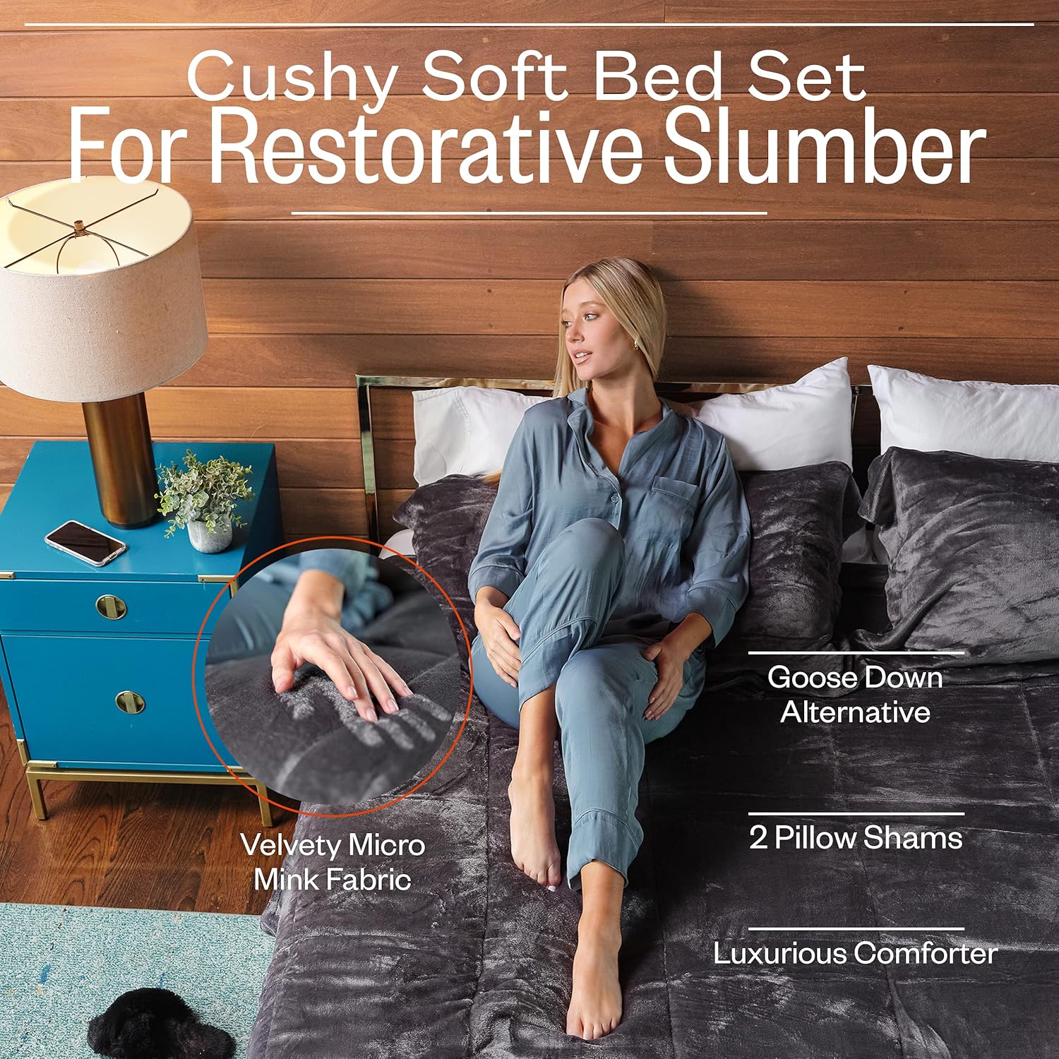 Conjunto de edredón Sleep Restoration con plumas de ganso, para todas las temporadas, hipoalergénico, lujoso, con calidad de hotel, con fundas de