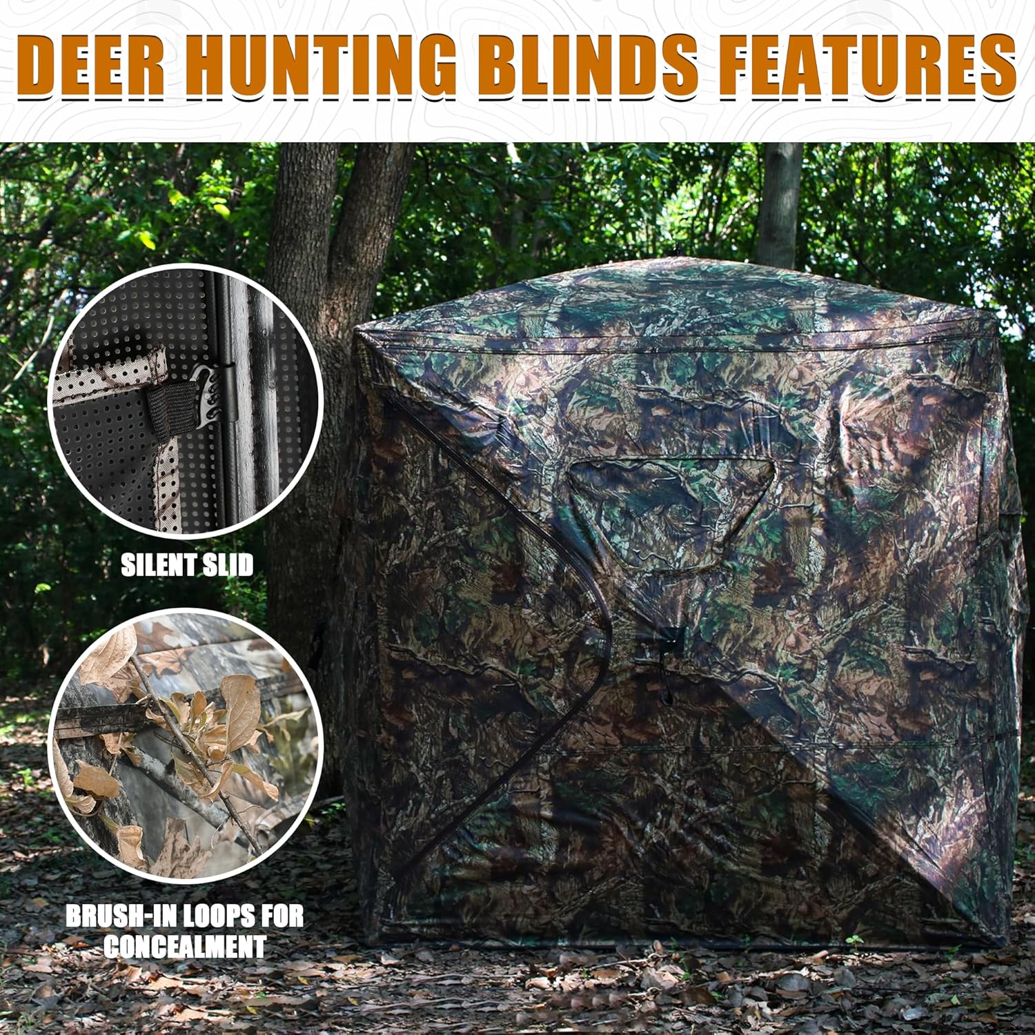 HUNT MONSTER Hunting Blind 1-3 Person with Tri-Leg Hunting Stool, 270 Degree See Through Pop up Ground Blinds for Deer Turkey Duck Hunting, Bow