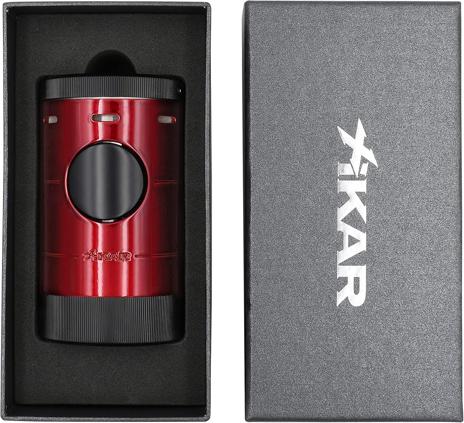 XiKAR Volta Quad Flame – Encendedor de puros de mesa en una atractiva caja de regalo (rojo)