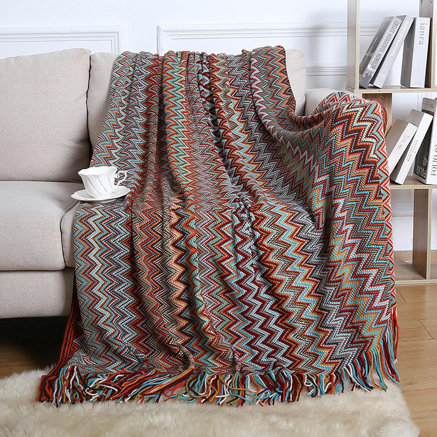 Manta bohemia de punto con borlas, para exteriores, reversible, suave, acogedora, ligera, para sofá cama, sofá, cama, manta decorativa afgana para