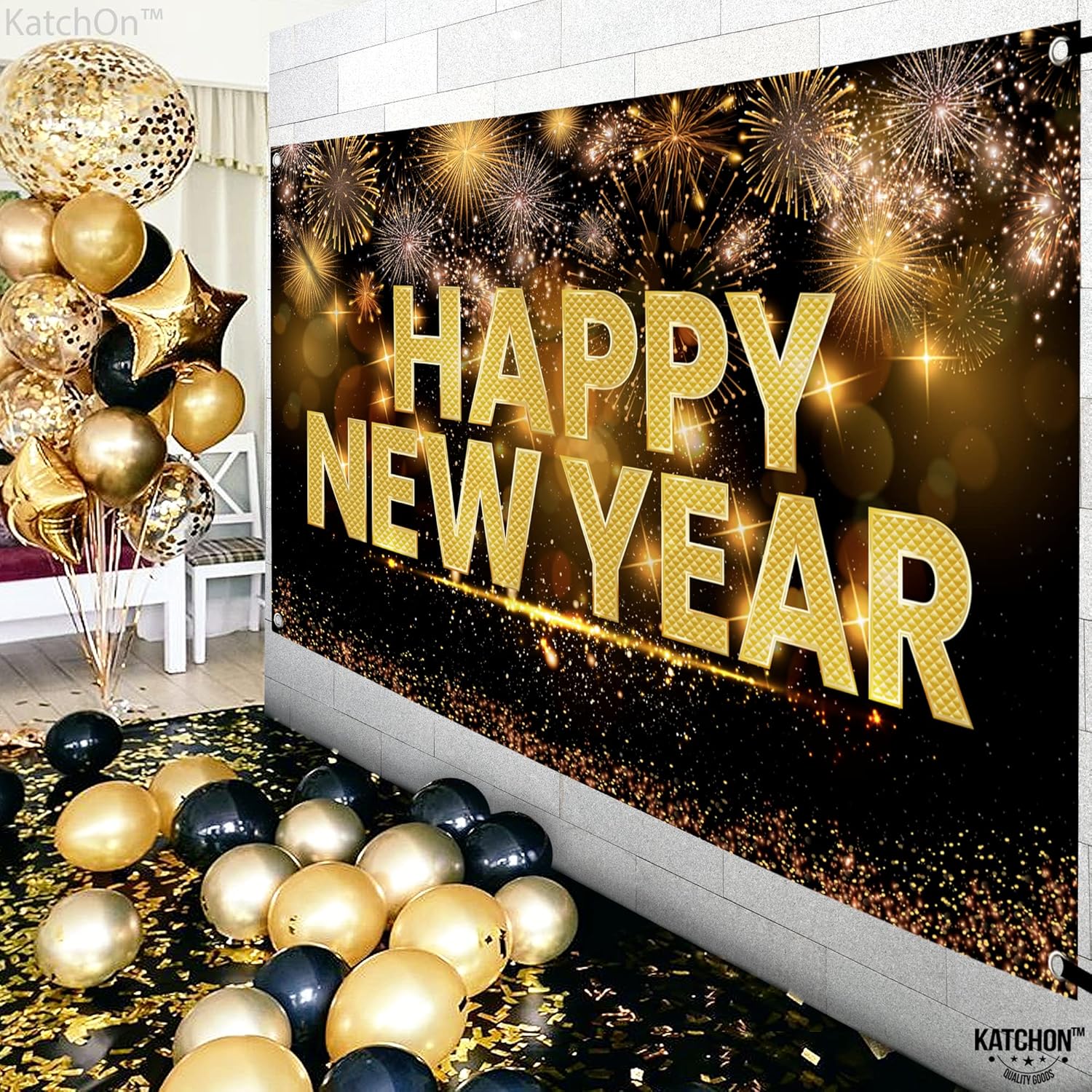 KatchOn, Cartel de feliz año nuevo extra grande  72 x 44 pulgadas  Cartel de Año Nuevo 2024 para suministros de fiesta de Año Nuevo 2024  Fondo de