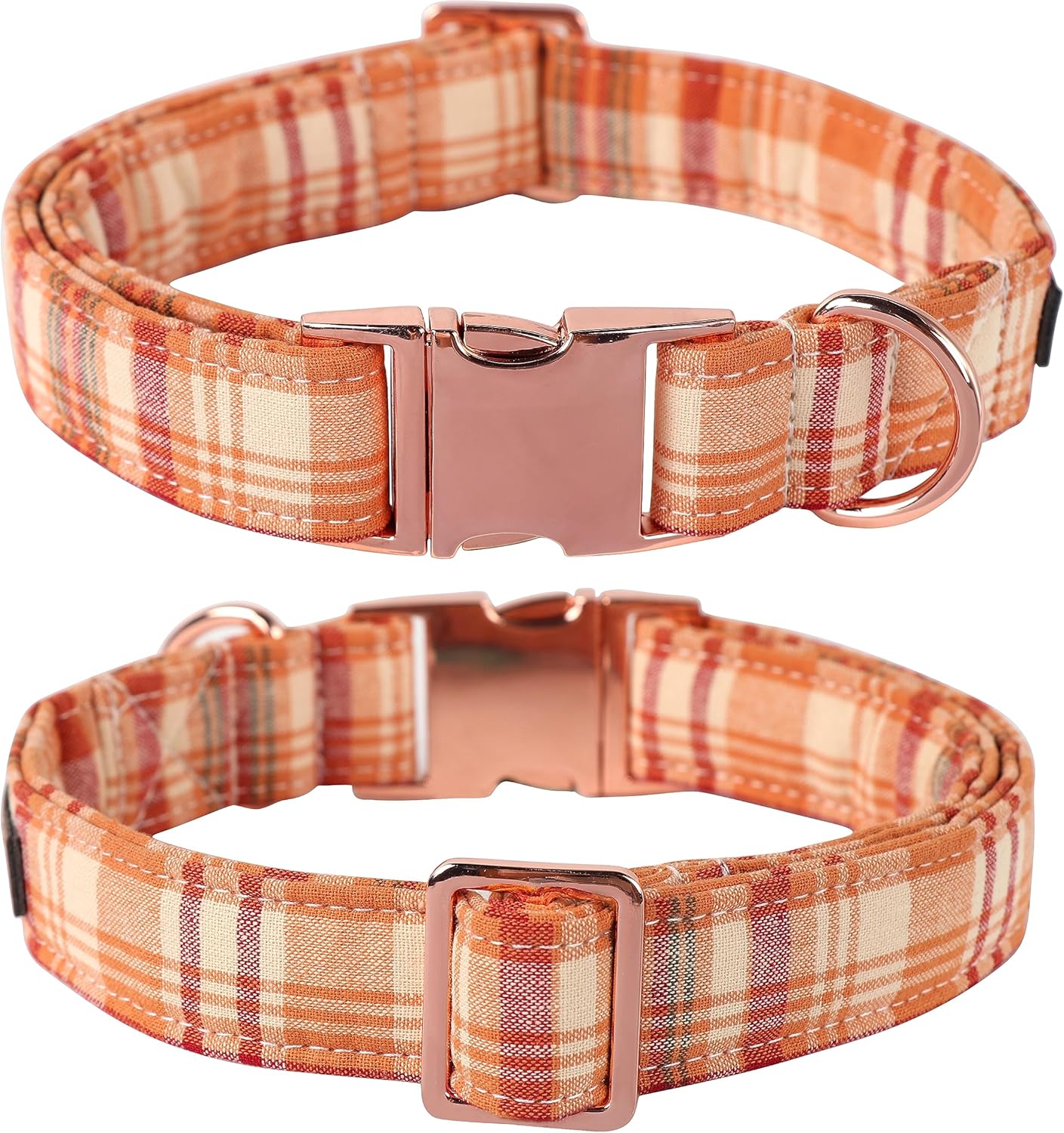 Lionet Paws Collar de perro para niño, cómodo y ajustable, lindo collar a cuadros naranja con hebilla de metal para perros machos, XL, cuello de 16