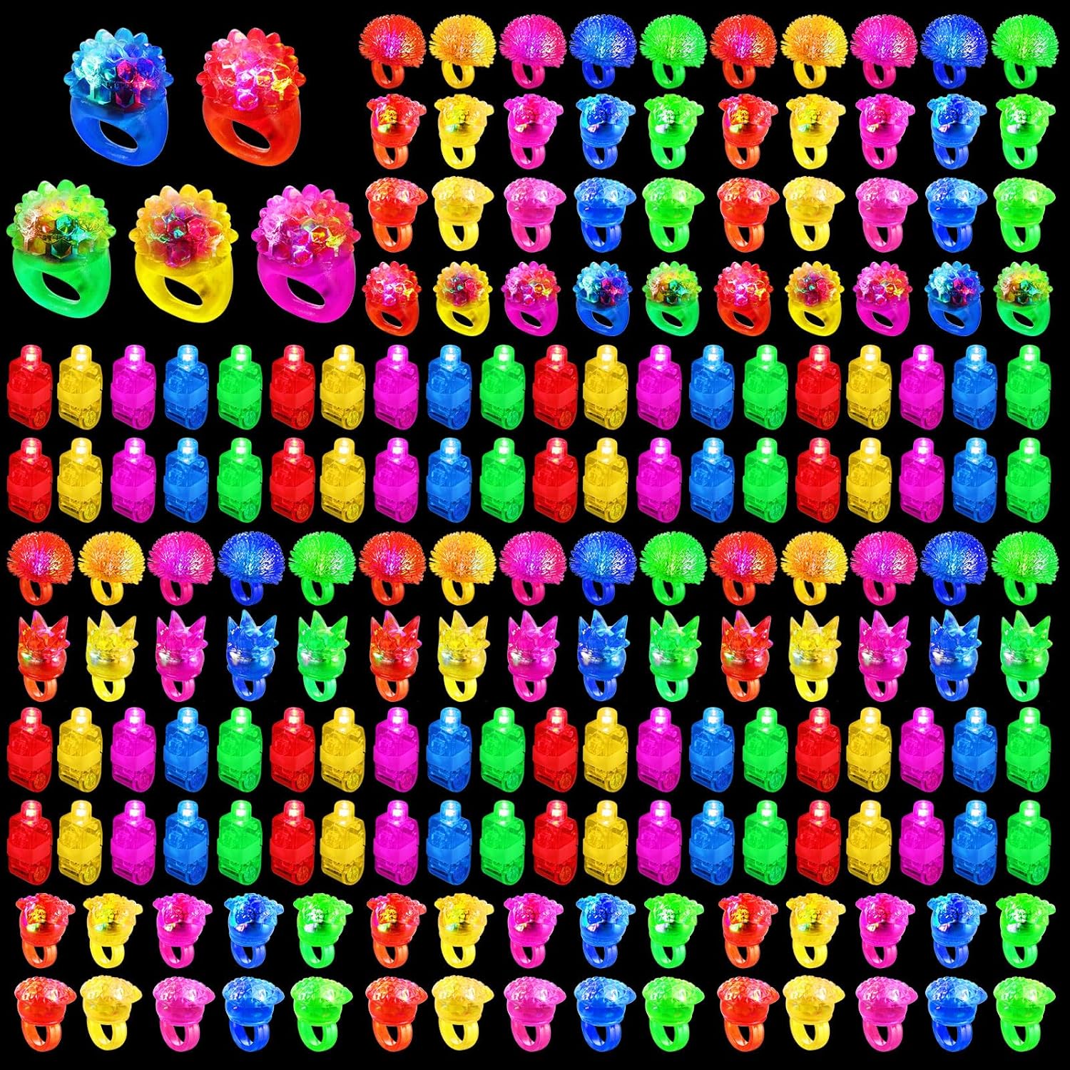 Liliful 350 anillos de luz LED, anillos parpadeantes que incluyen 150 anillos de goma de gelatina, 200 linterna de dedo que brilla en la oscuridad,
