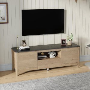 TV Stand with Black Marble Pattern, Entertainment Center for TVS ups to 58 Inch, Media Console with LED with Cabinets and Shelves for Living Room TV Stand with Black Marble Pattern, Entertainment Center for TVS ups to 58 Inch, Media Console with LED with Cabinets and Shelves for Living Room