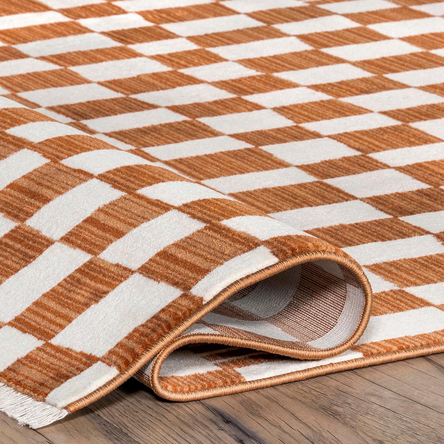 nuLOOM Dominique – Alfombra abstracta con flecos a cuadros, 6 pies 7 pulgadas x 10 pies 2 pulgadas, naranja