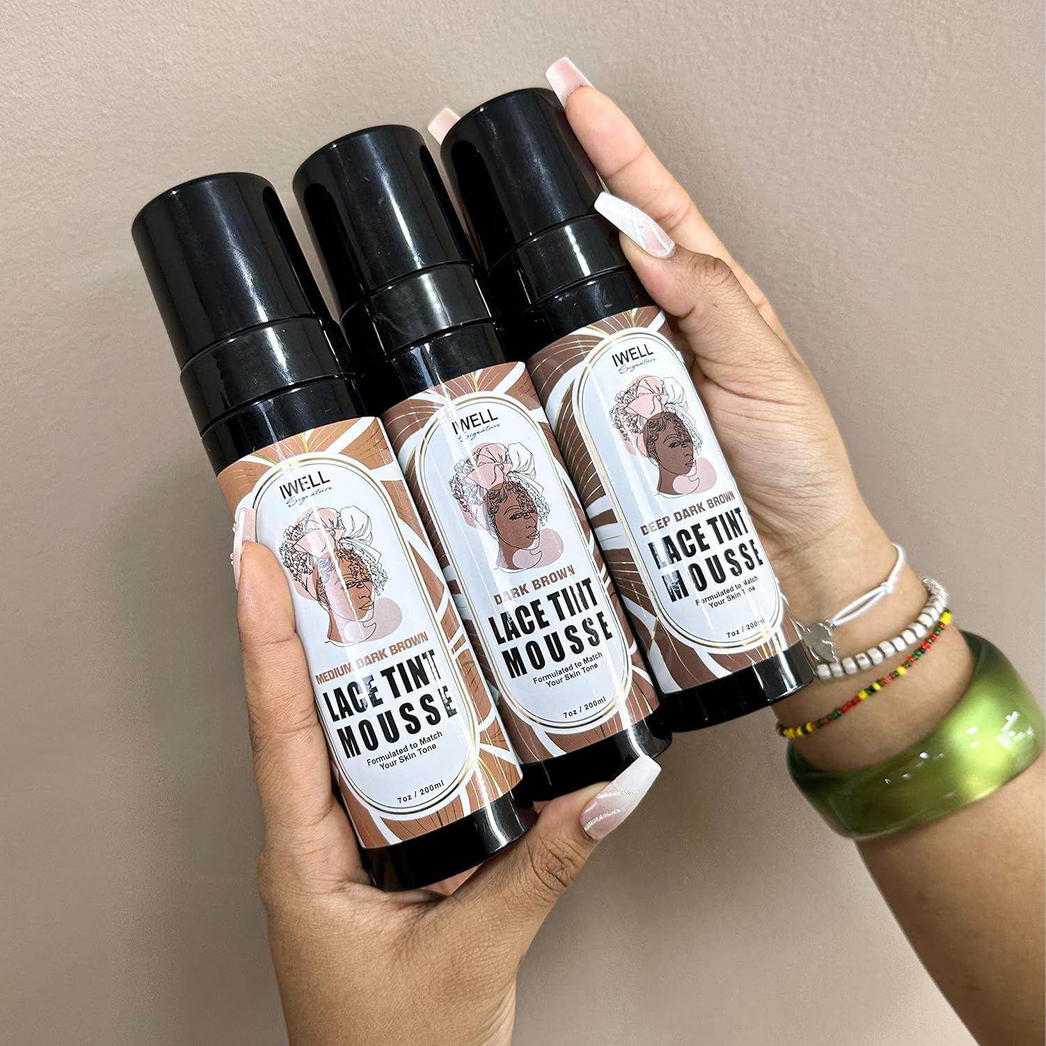 Mousse de tinte de encaje, 7 onzas líquidas, corrector para pelucas de encaje, pelucas de cabello, combina perfectamente con tu tono de piel, secado