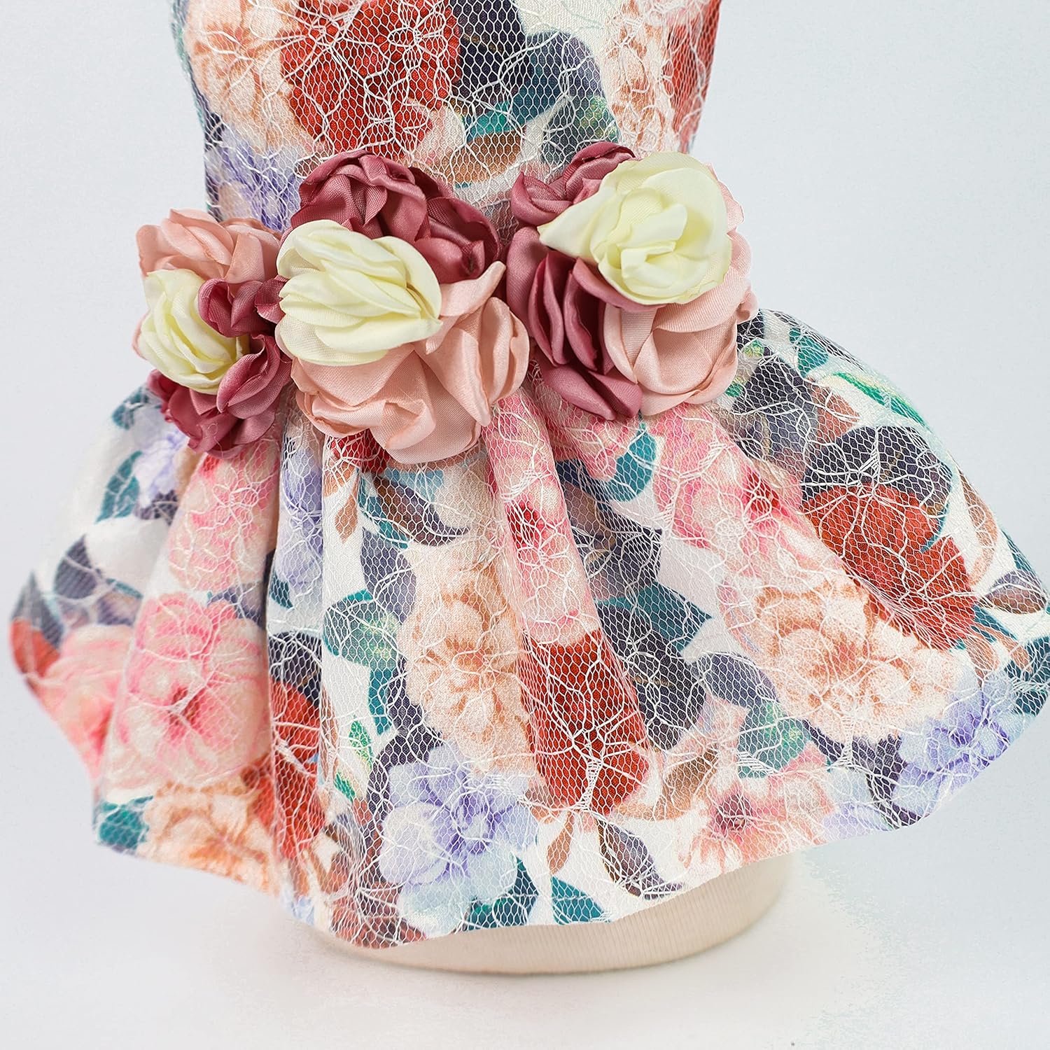 Vestido de encaje de flores para perro, ropa para perros pequeños y niñas, ropa de gato para mascotas, rojo rosa, XS
