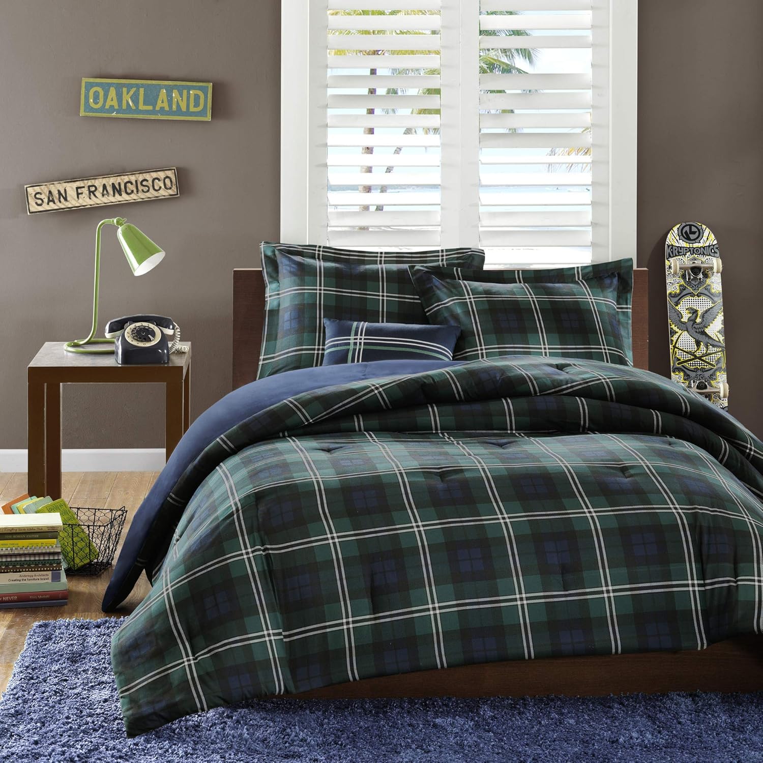 Mi Zone Acogedor juego de edredón con diseño de cuadros estilo de vida de cabaña para todas las estaciones, fundas de cama a juego, almohada