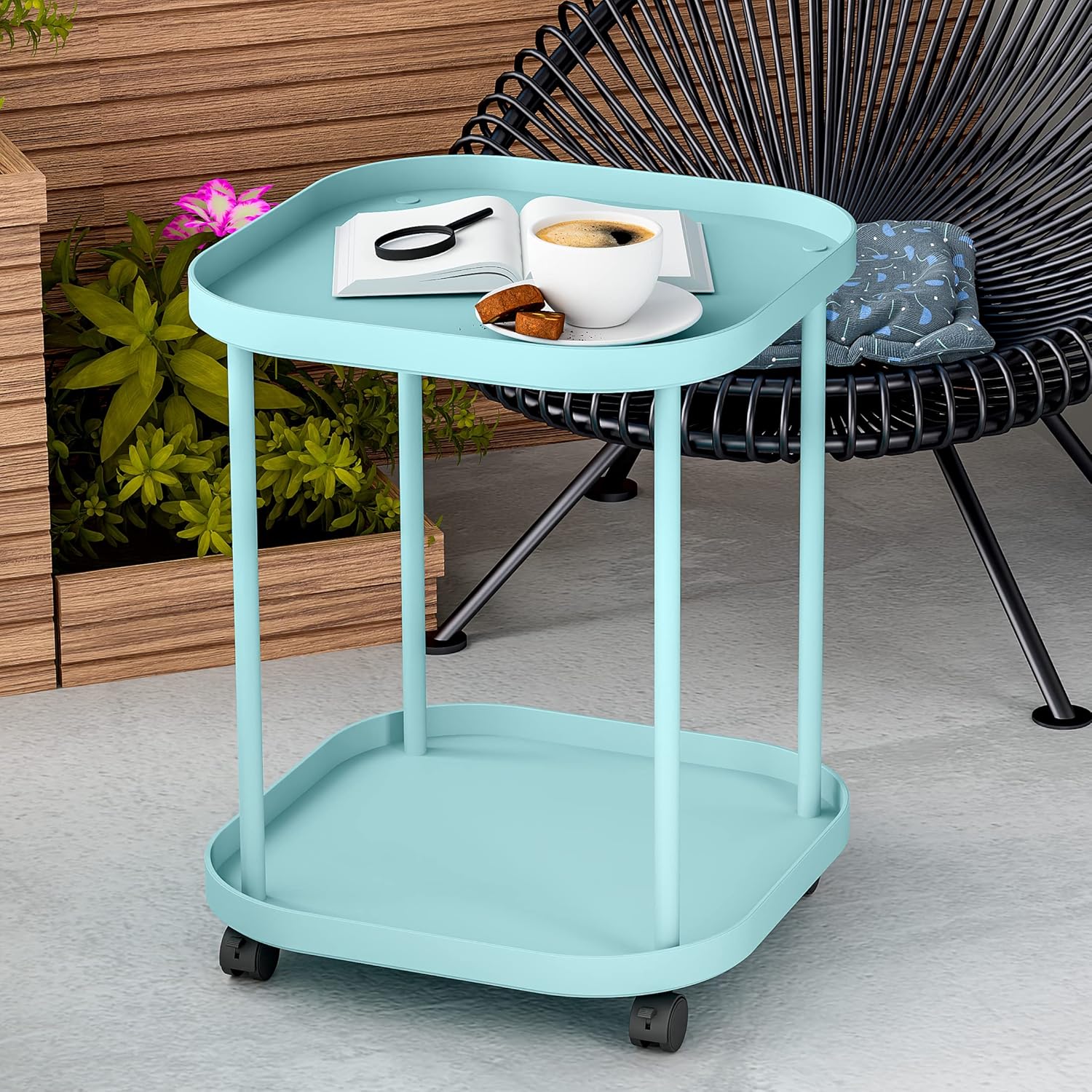 villertech Mesa auxiliar con ruedas, mesa auxiliar para sala de estar, sofá móvil de plástico, mesita de noche pequeña, dormitorio, azul (paquete de