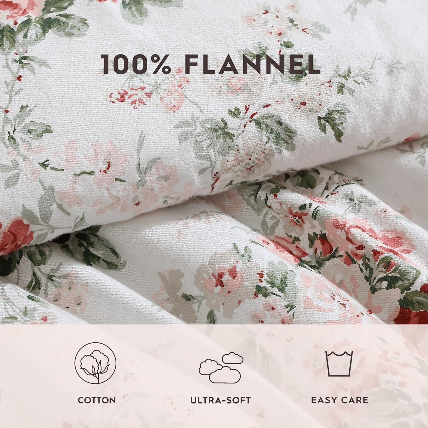 Laura Ashley – Juego de edredón King, ropa de cama reversible de franela de algodón cepillado con fundas a juego, lujosamente suave y cálida