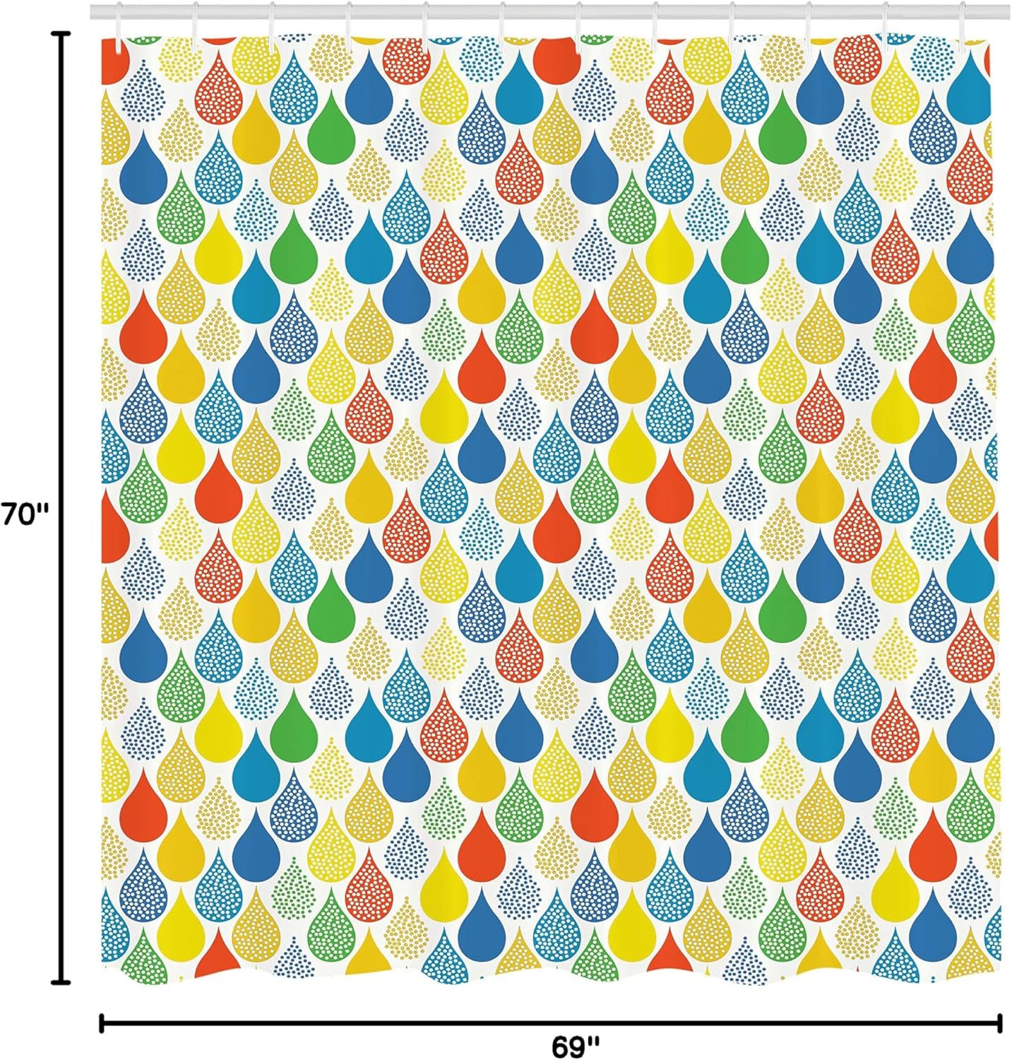Ambesonne Cortina de ducha geométrica, estilo garabato de gotas de lluvia, diseño creativo de hojas coloridas para niñas, juego de decoración de