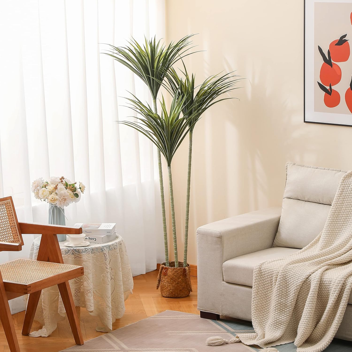 Planta de yuca artificial, árbol falso de 5.5 pies de alto, planta grande en maceta, decoración interior o excepcional