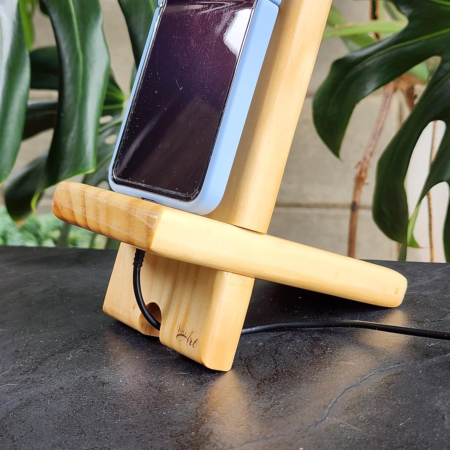 Soporte portátil de madera para teléfono celular, extraíble (madera natural)