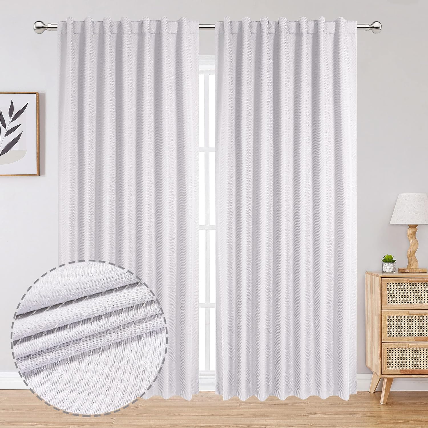 Aiyufeng Cortinas blancas de oscurecimiento de habitación para sala de estardormitorio de 84 pulgadas de largo, 2 paneles, cortinas filtrantes de