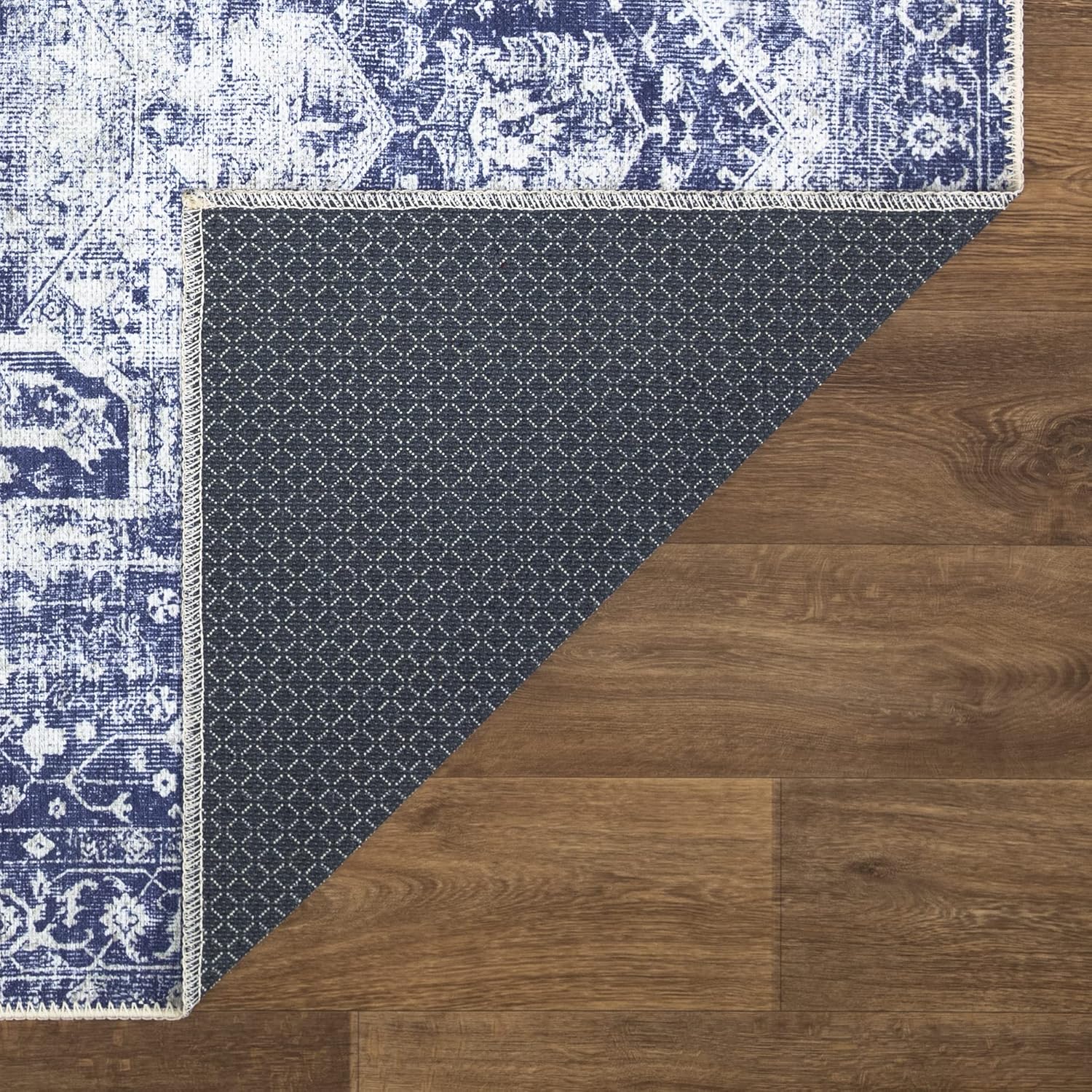 Bloom Rugs Alfombra tradicional lavable antideslizante de 9 x 12 pies, color azulmarfil, para sala de estar, dormitorio, comedor y cocina, tamaño