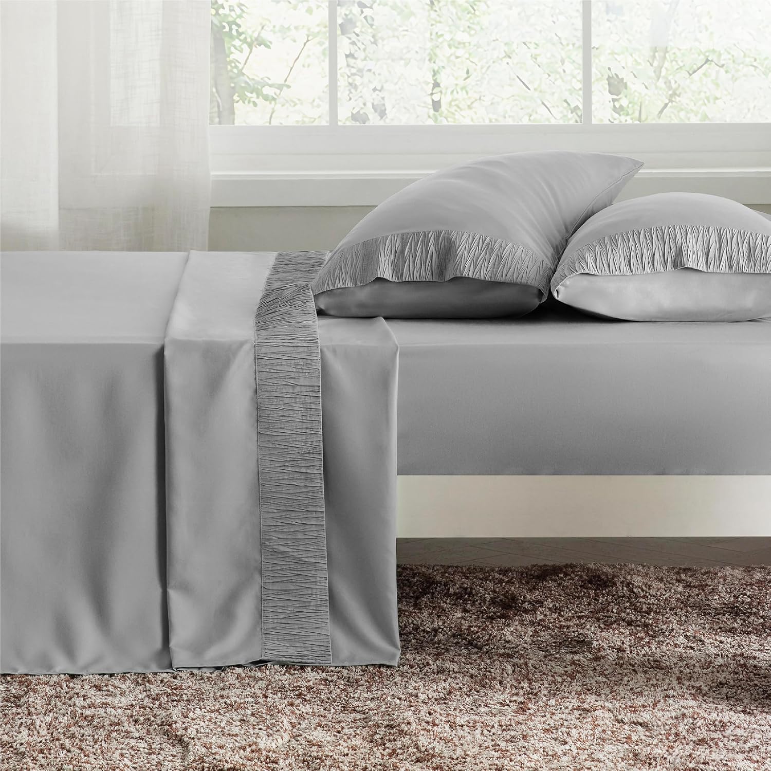 Bedsure Sábanas de tamaño King  Sábanas suaves para cama de tamaño King, 4 piezas de hotel de lujo gris King, juego de sábanas de microfibra