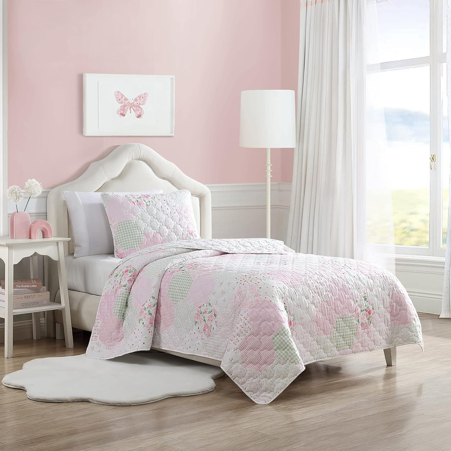 Laura Ashley Juego de edredón para niños, tamaño individual, ropa de cama reversible para niños con fundas a juego, ideal para juego de ropa de cama