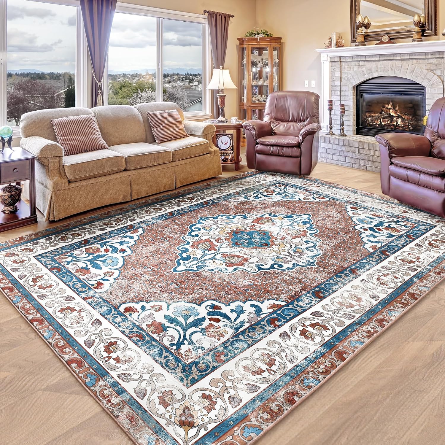Chicrug Alfombras de área de 6 x 9 pies para sala de estar, alfombras rojas de espuma viscoelástica para dormitorio, estampado de medallón floral