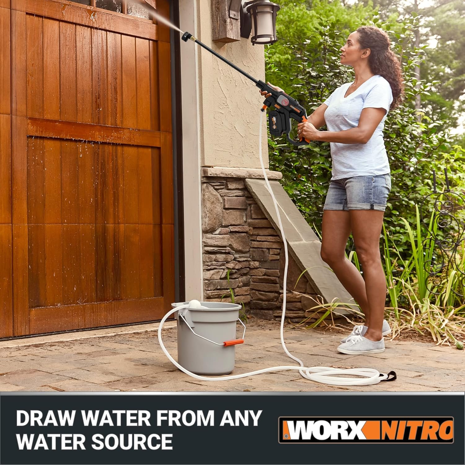 Worx Nitro Hydroshot – Lavadora a presión eléctrica de 20 V 710 PSI con motor sin escobillas inalámbrica, ligera, 5 en 1, limpiador de energía