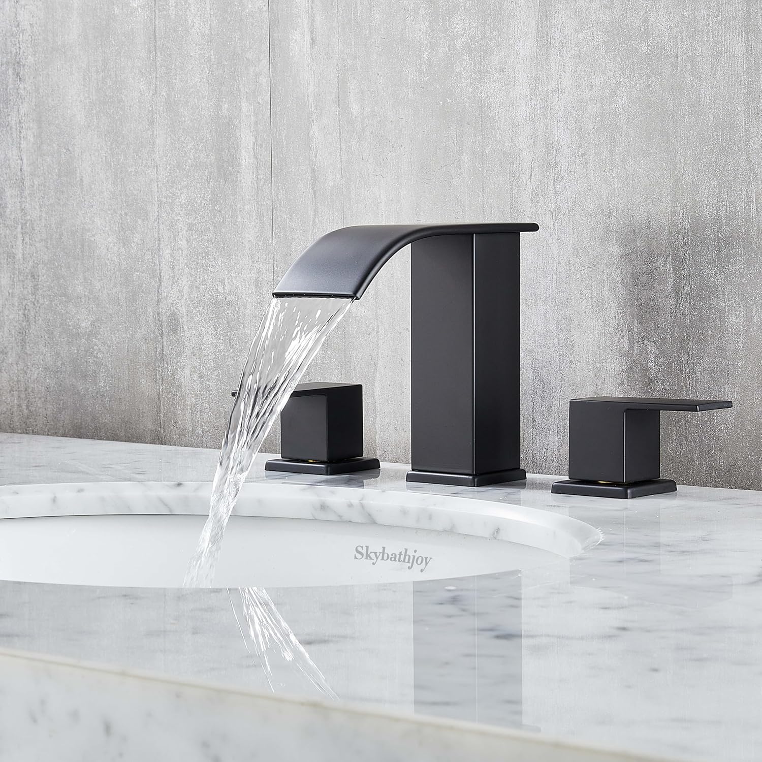 Grifo de baño negro generalizado para fregadero de 3 agujeros de 8 pulgadas, cascada de baño, grifos de baño modernos con drenaje emergente y líneas