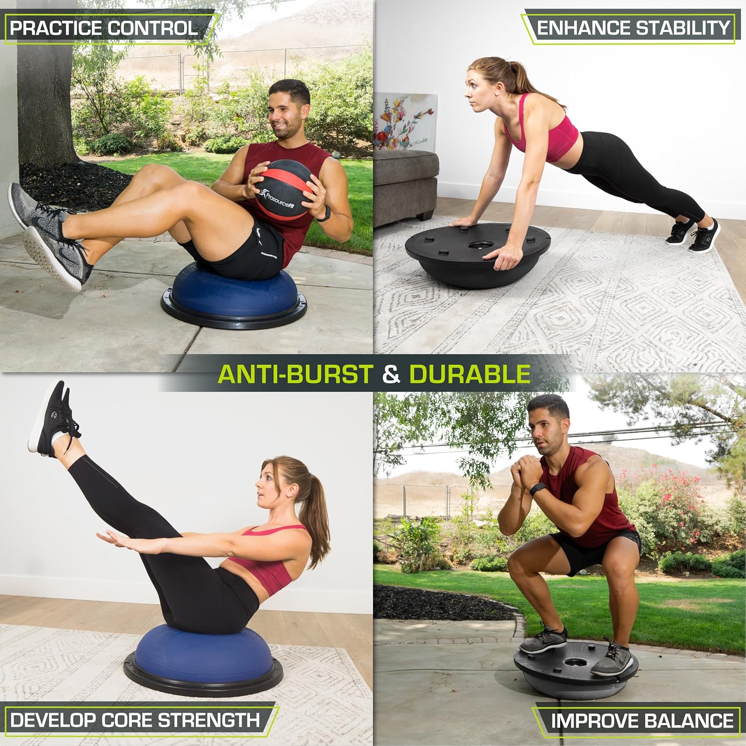 ProsourceFit Equilibrio Entrenador Estabilidad Ejercicio Media Bola con Bandas de Resistencia y Bomba para Yoga Aeróbicos en el Hogar Gimnasio