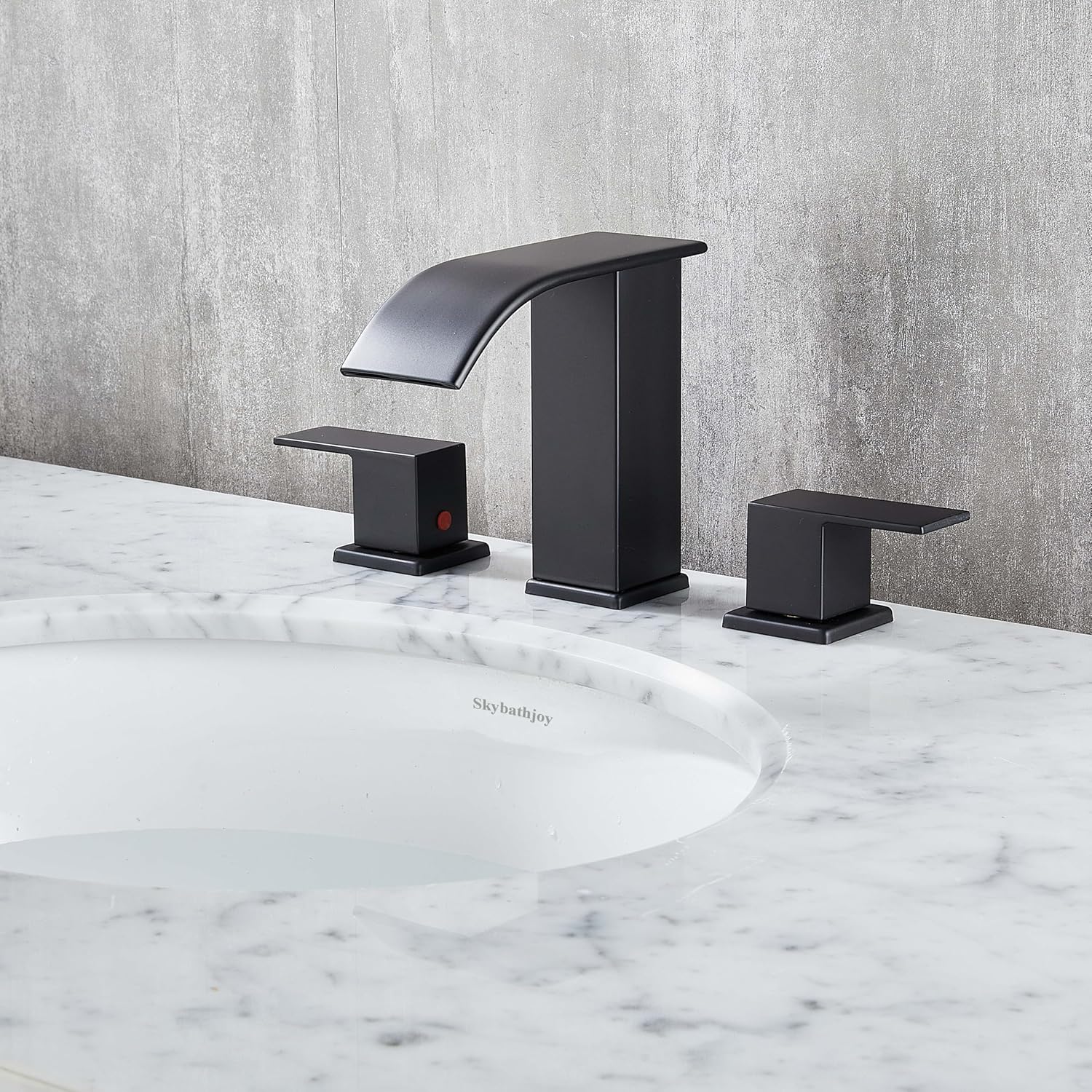 Grifo de baño negro generalizado para fregadero de 3 agujeros de 8 pulgadas, cascada de baño, grifos de baño modernos con drenaje emergente y líneas